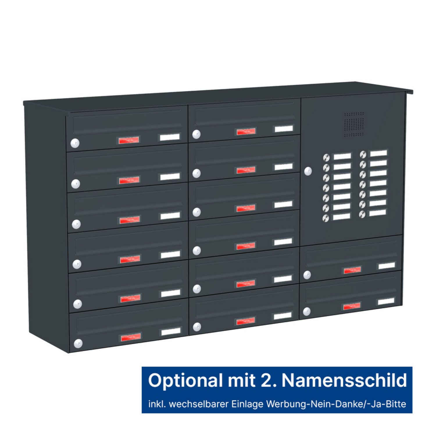 Briefkastenanlage | Aufputz | 14-fach | Waagerecht | Audio | Video | Farbe