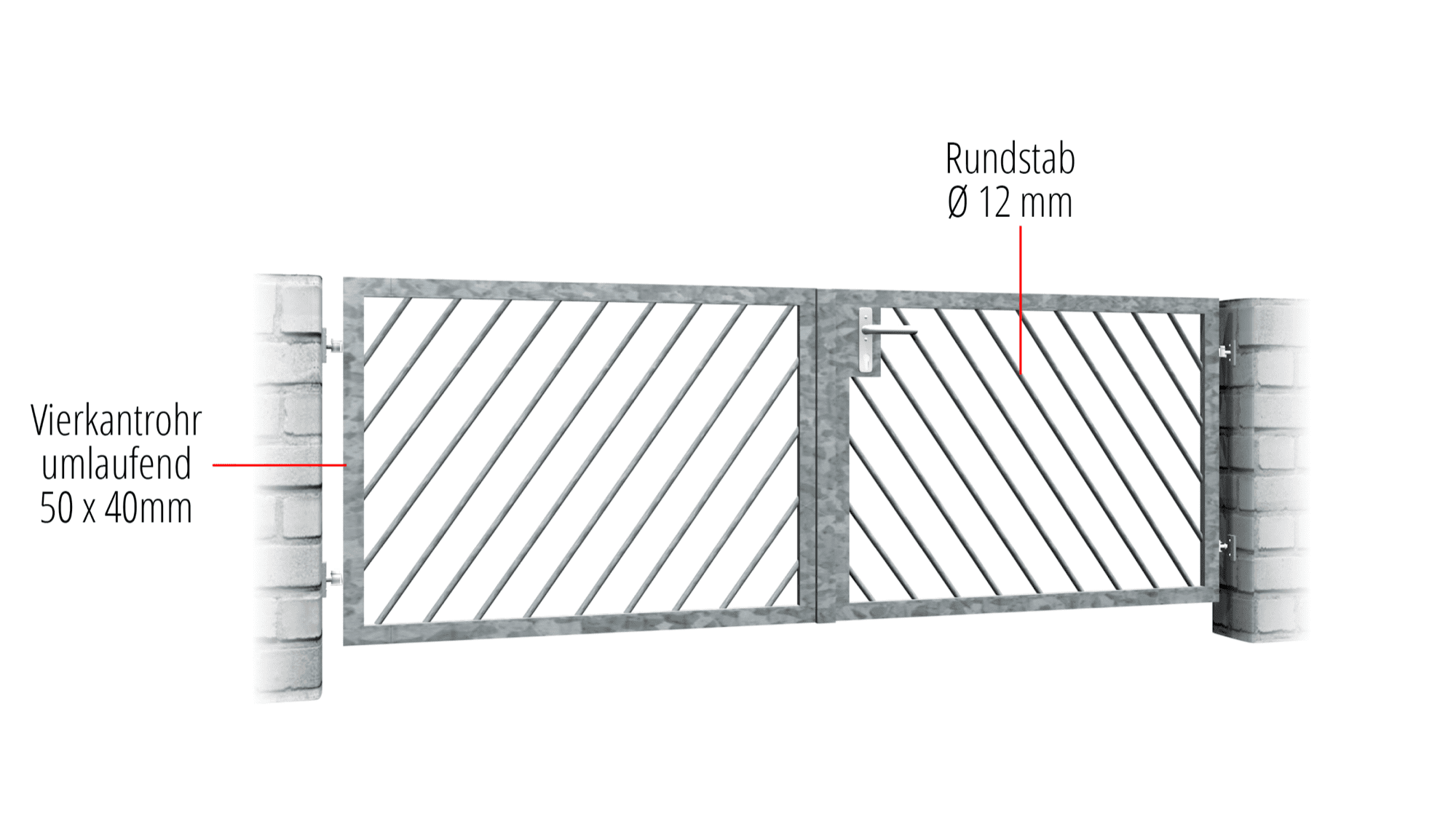 Verzinkte tuinpoort 2-vleugelig diagonaal, GE