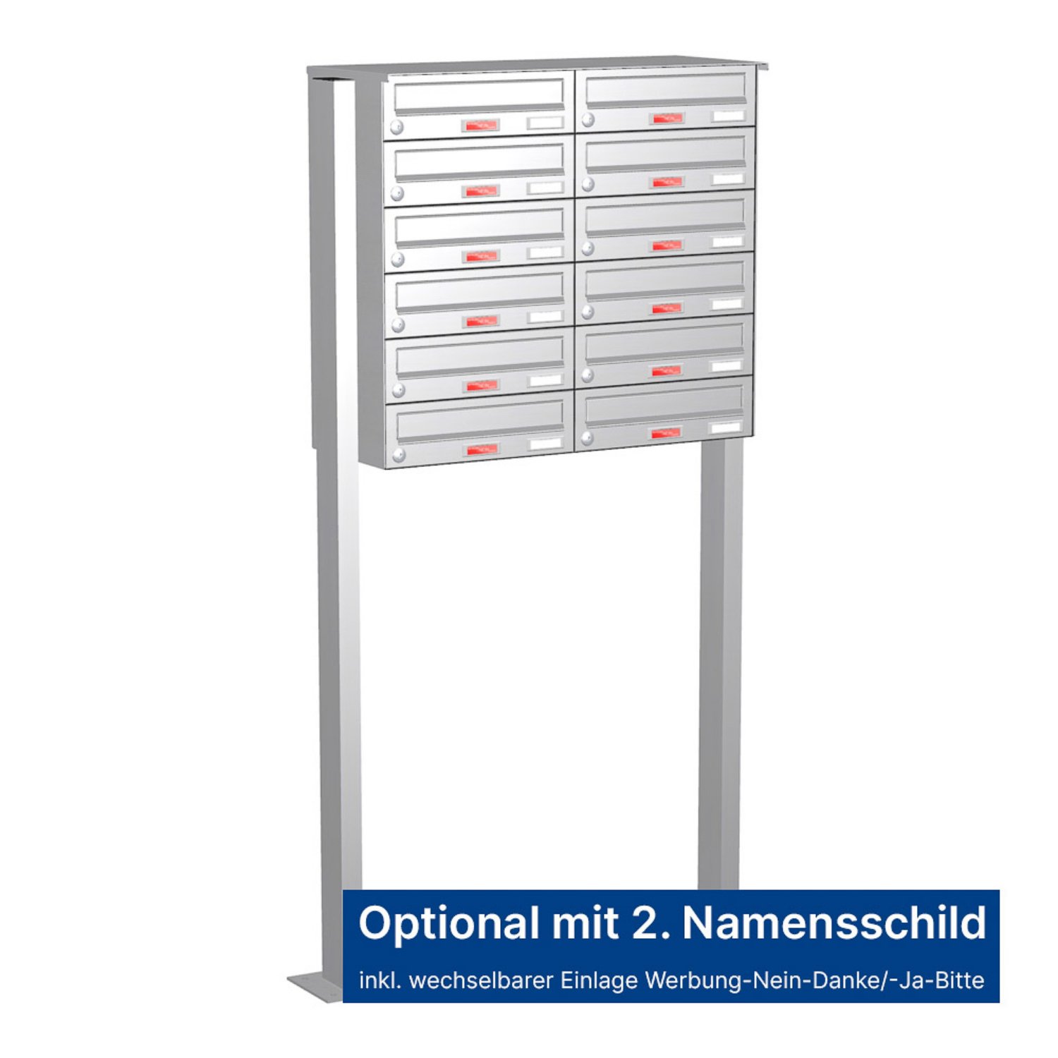 Briefkastenanlage | Freistehend | 12-fach | Waagerecht | Edelstahl
