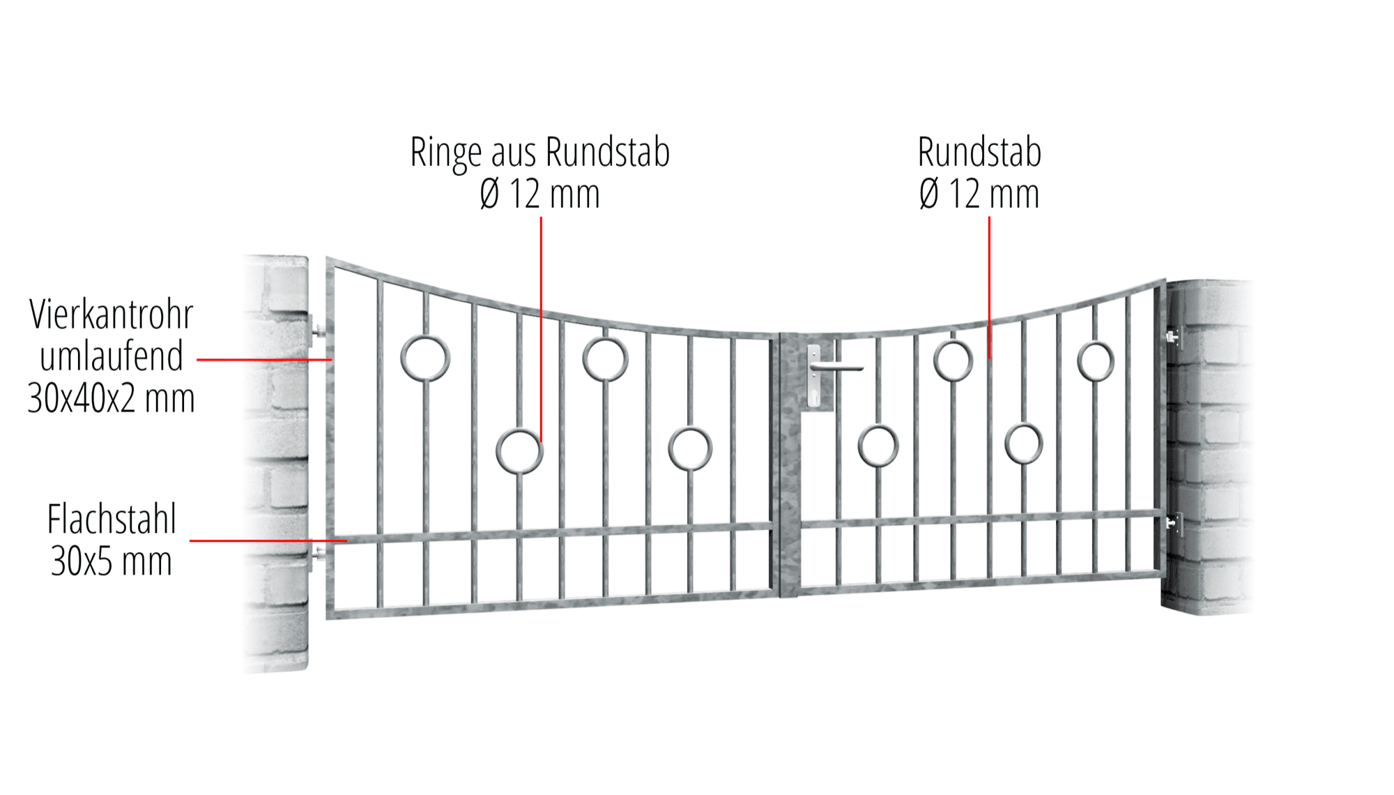 Verzinkte tuinpoort 2-vleugelig rond spijl, UB