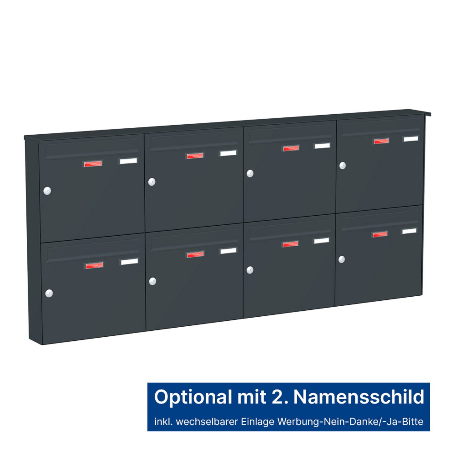 Briefkastenanlage | Aufputz | 8-fach | Senkrecht | Farbe