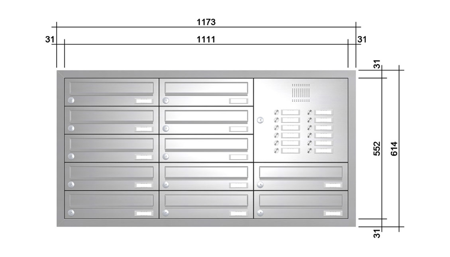 Briefkastenanlage | Unterputz | 12-fach | Waagerecht | Audio | Video | Edelstahl