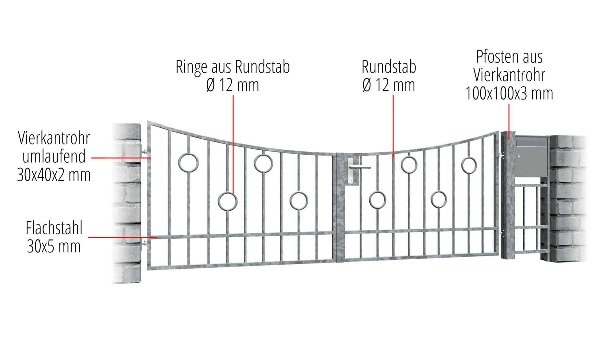 Tuinpoort verzinkt 2-vleugelig cirkel Bar, UB, BK