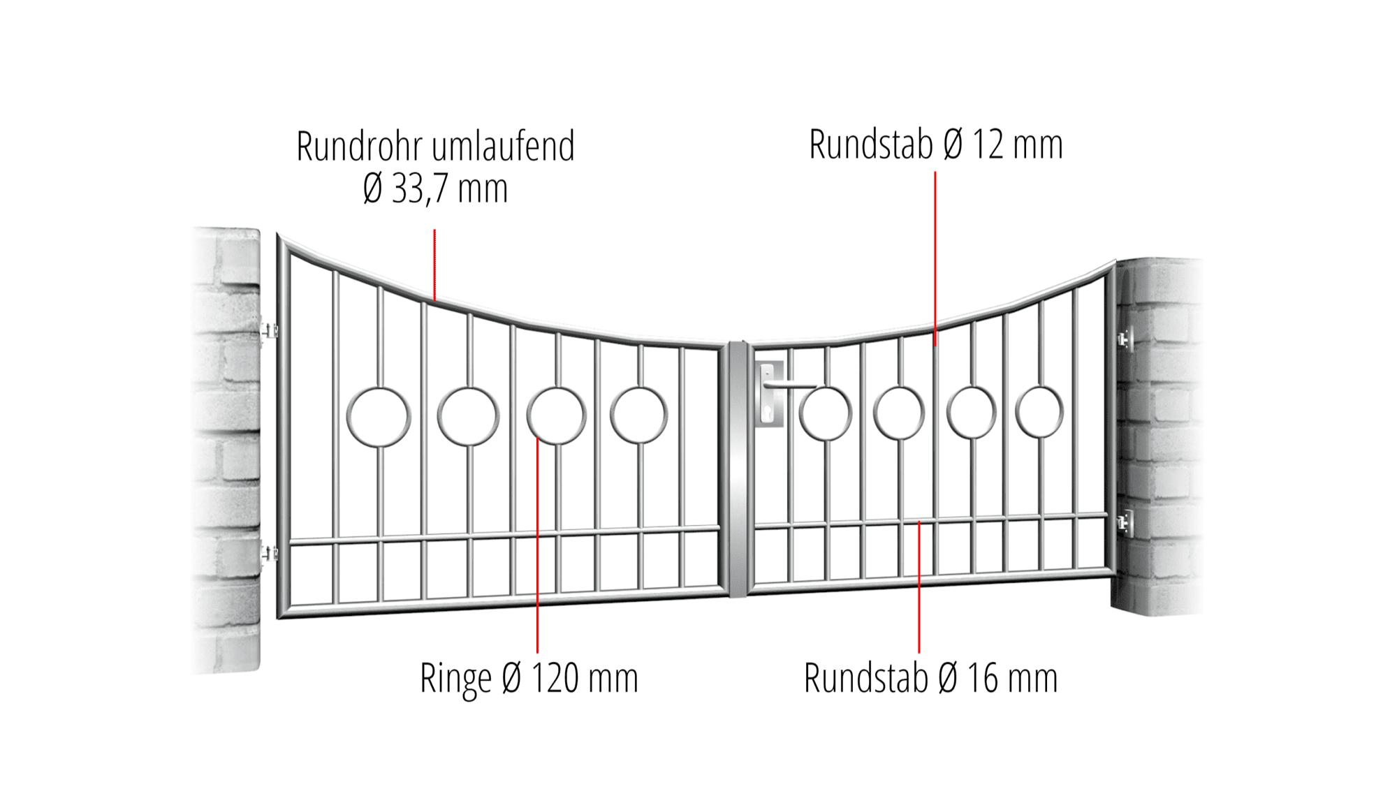 Tuinpoort roestvrij staal 2-vleugelig cirkel bar 2 centrum, UB