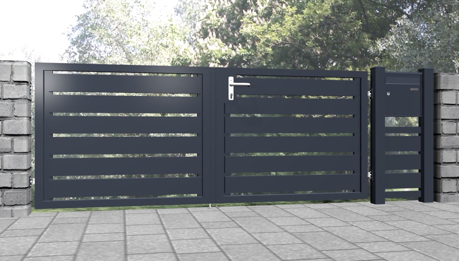 bioscoop Gebruikelijk Toeval Tuinpoort privacyscherm aluminium 2-vleugelig met brievenbus |  metallbau-onlineshop.de