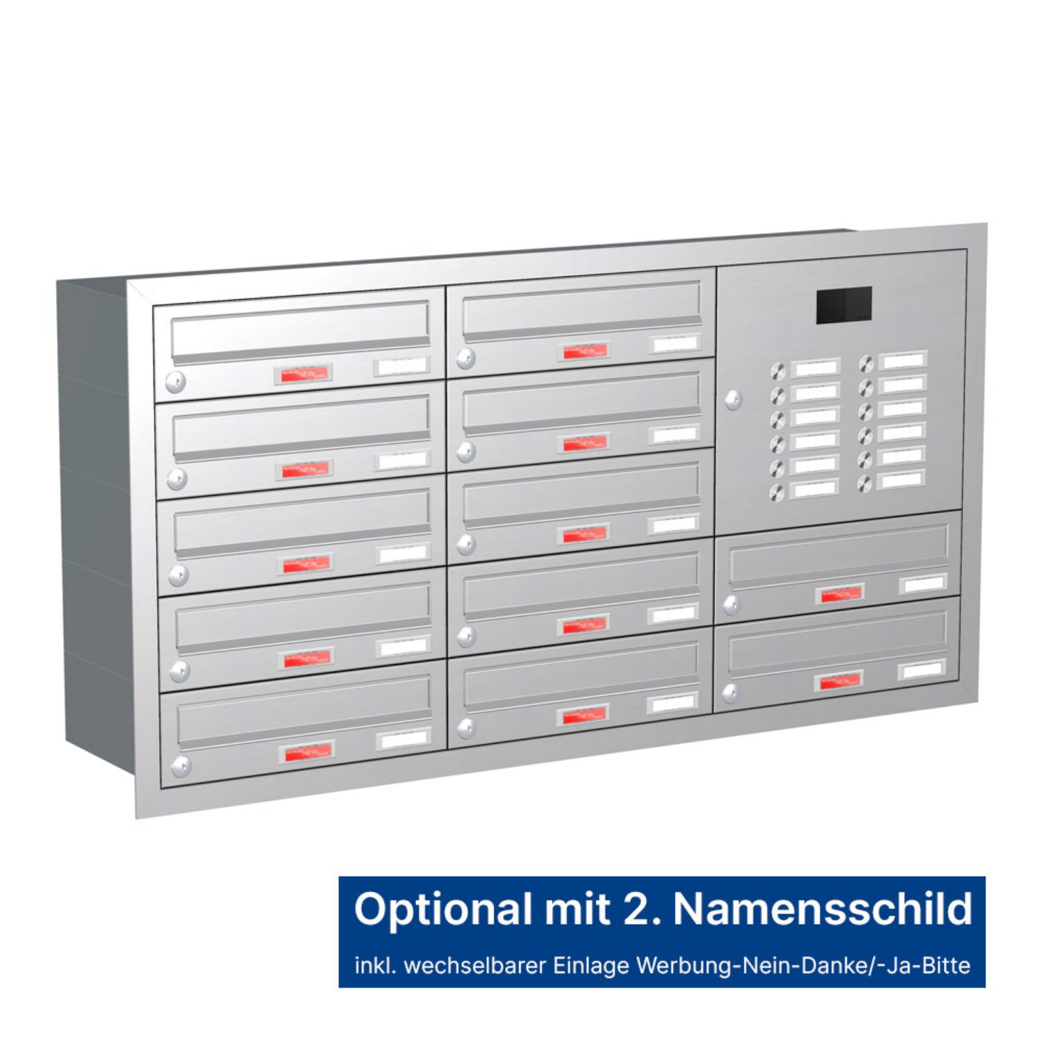 Briefkastenanlage | Unterputz | 12-fach | Waagerecht | Audio | Video | Edelstahl