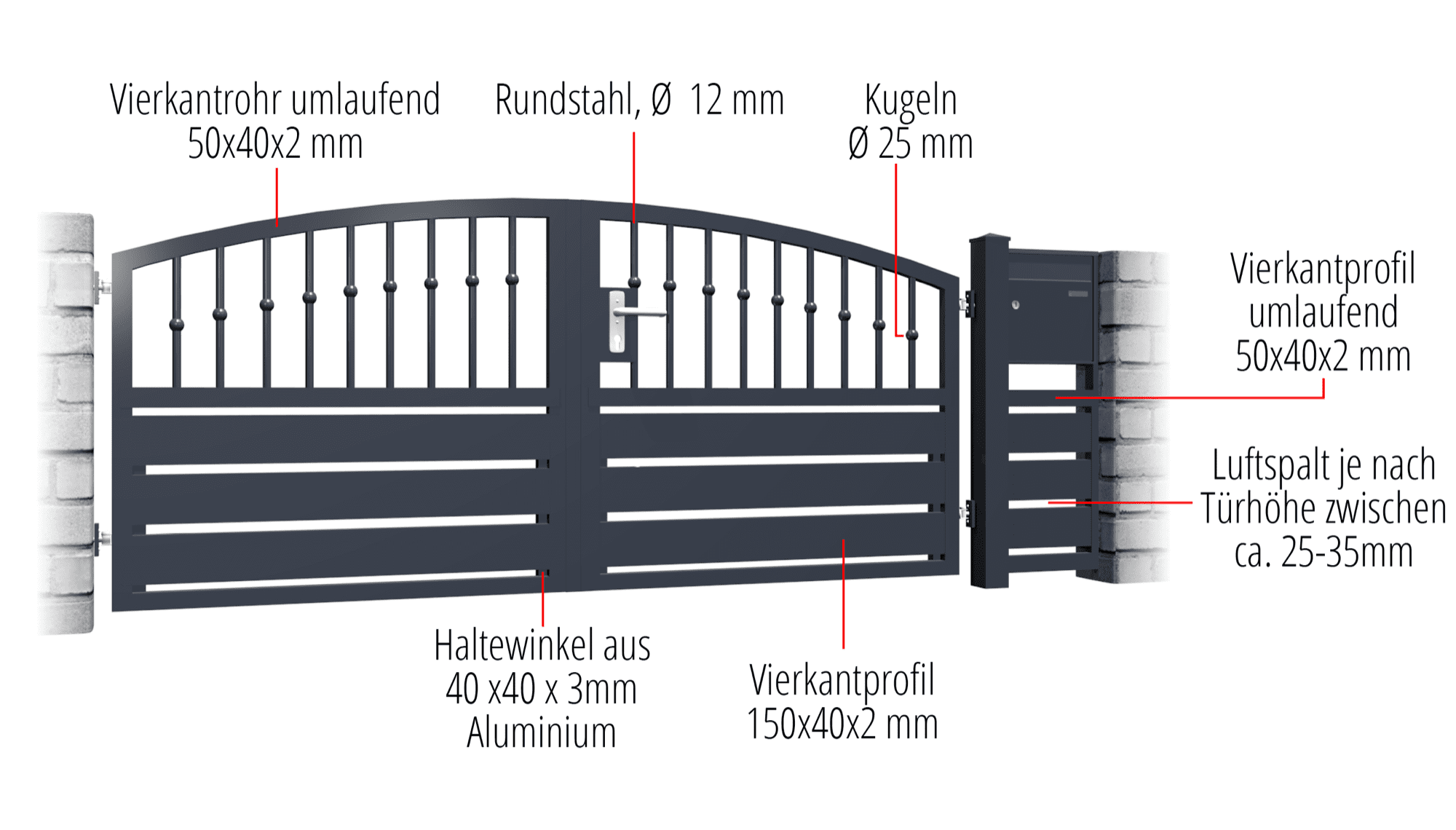 Tuinpoort aluminium 2-vleugelig privacyscherm KSKR, OB, BK