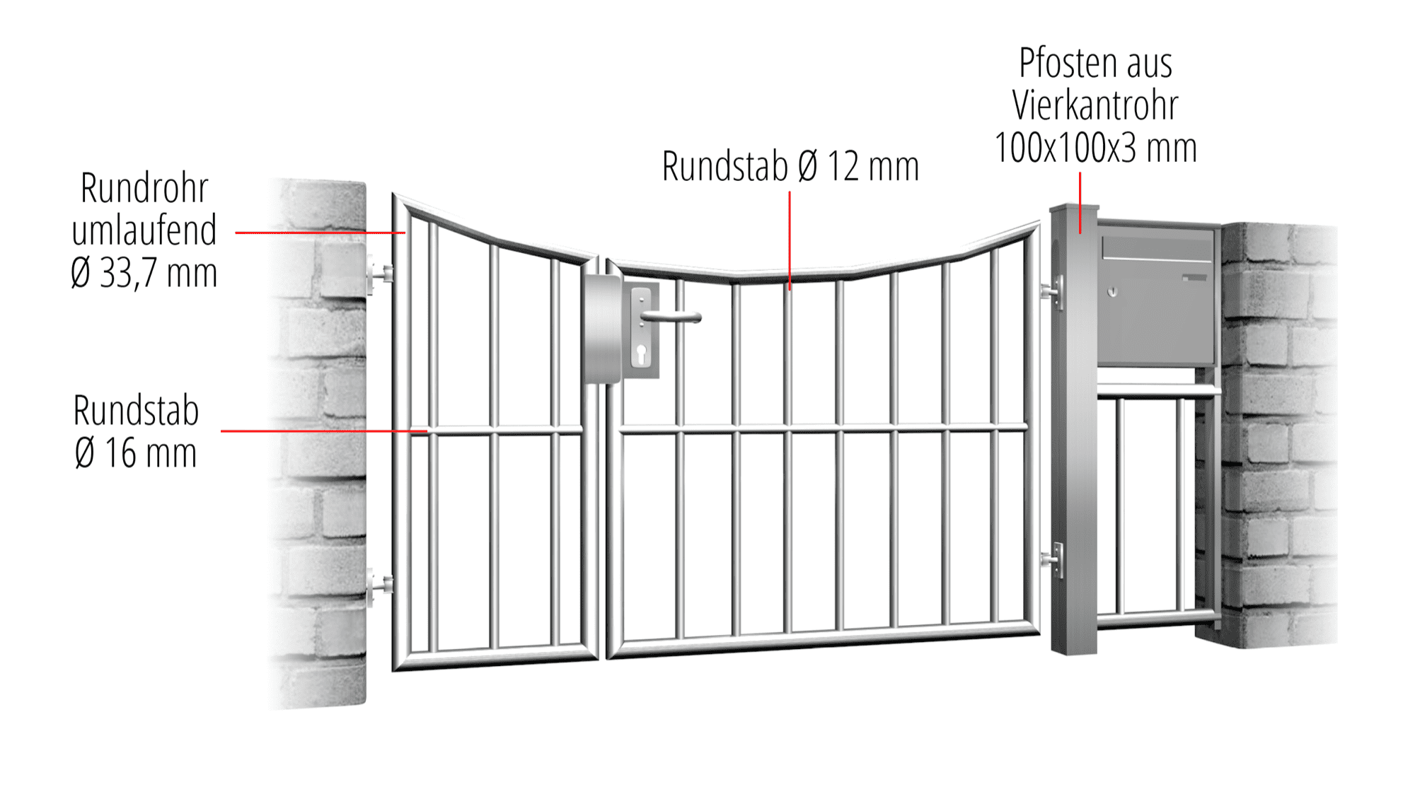 Tuindeur roestvrij staal 2-vleugelig verticale balk, UB, BK