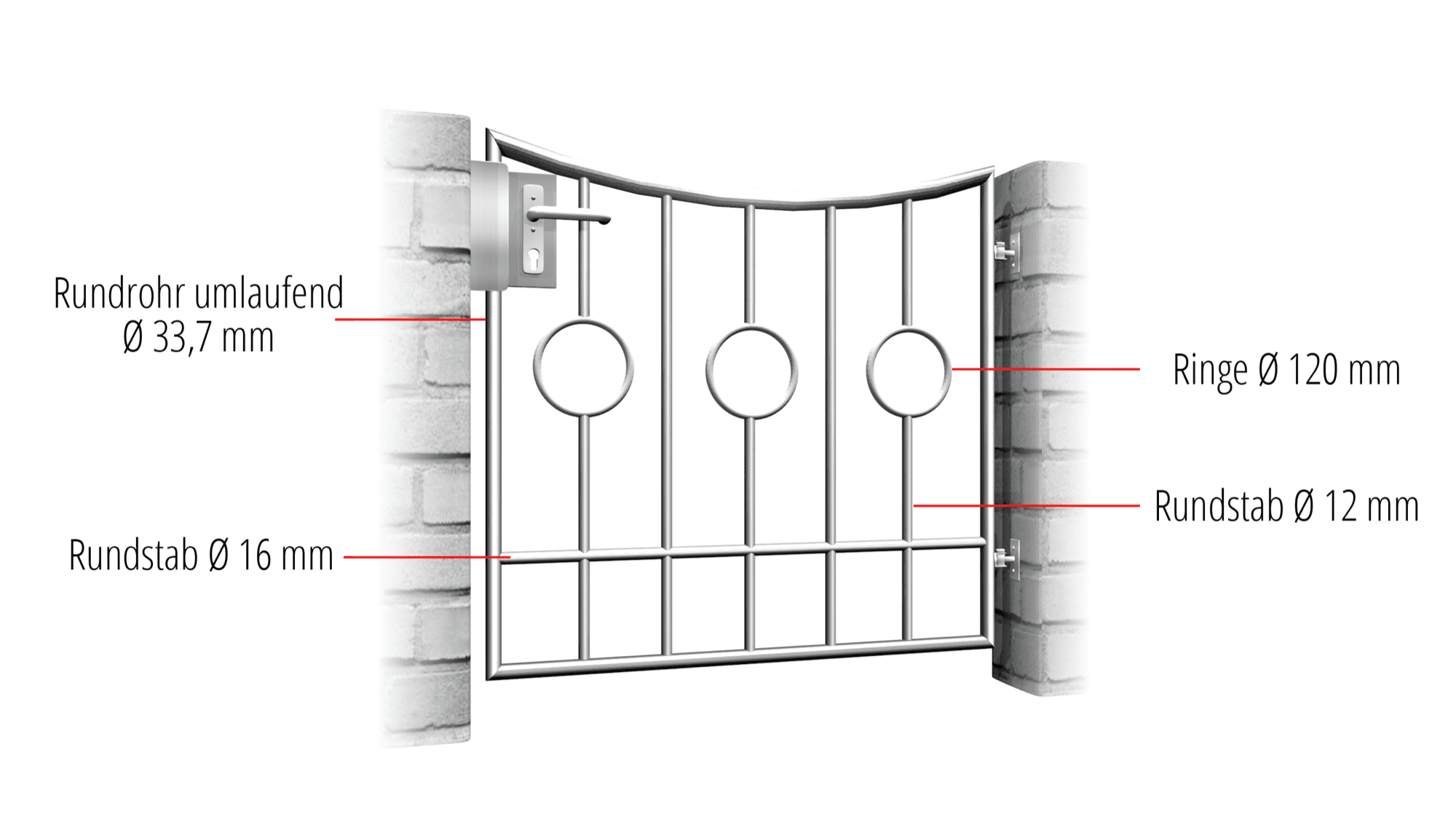 Tuindeur roestvrij staal 1-vleugelig cirkel bar 2 centrum, UB