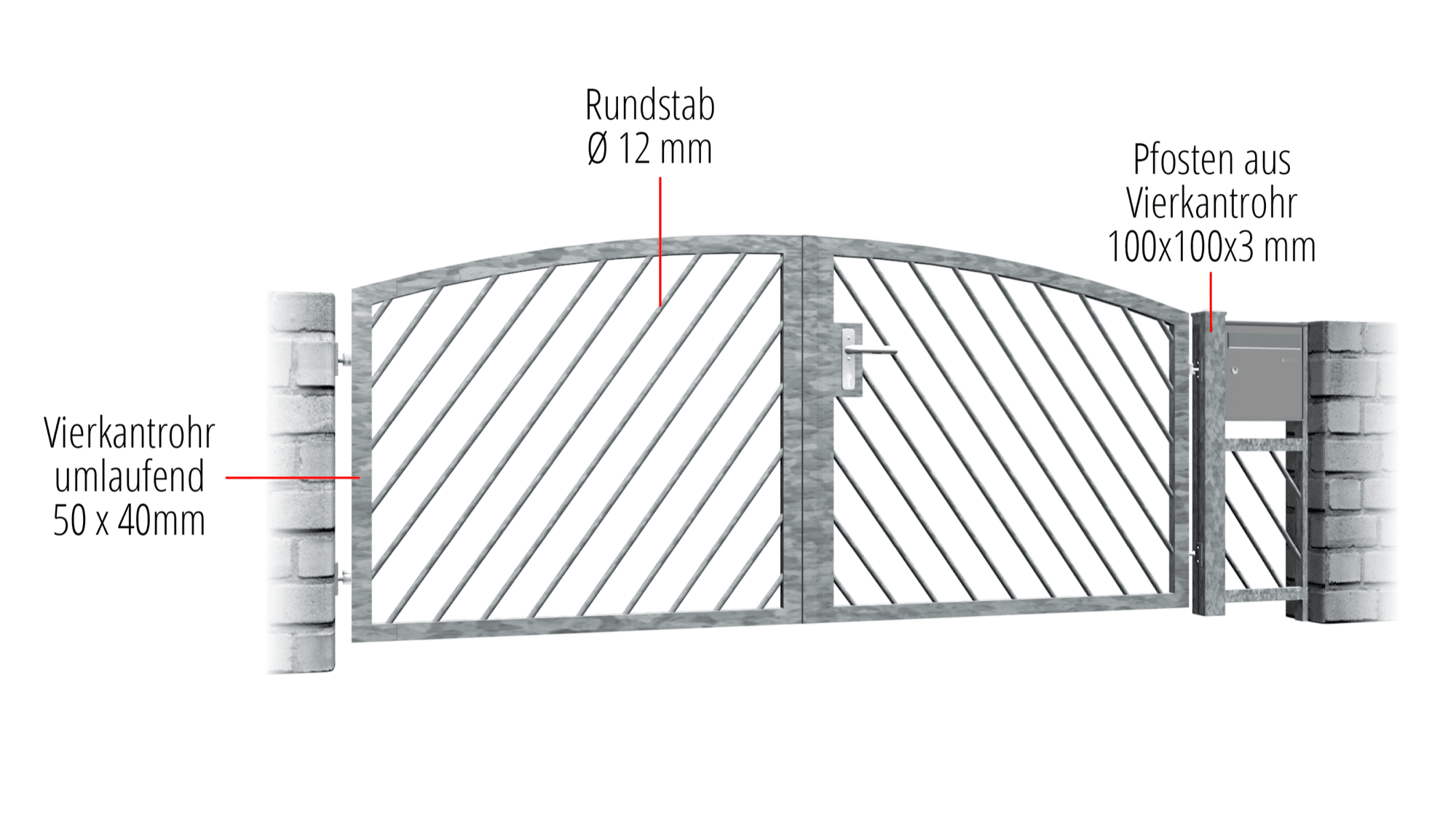 Verzinkte tuinpoort 2-vleugelig diagonaal, OB, BK