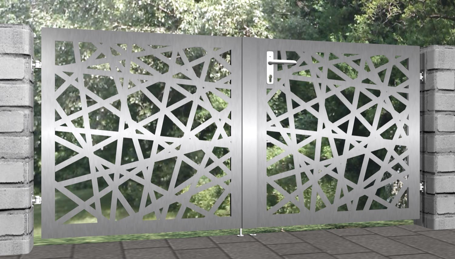 Tuinpoort roestvrij staal 2-vleugelig laser cut ontwerp AB 1