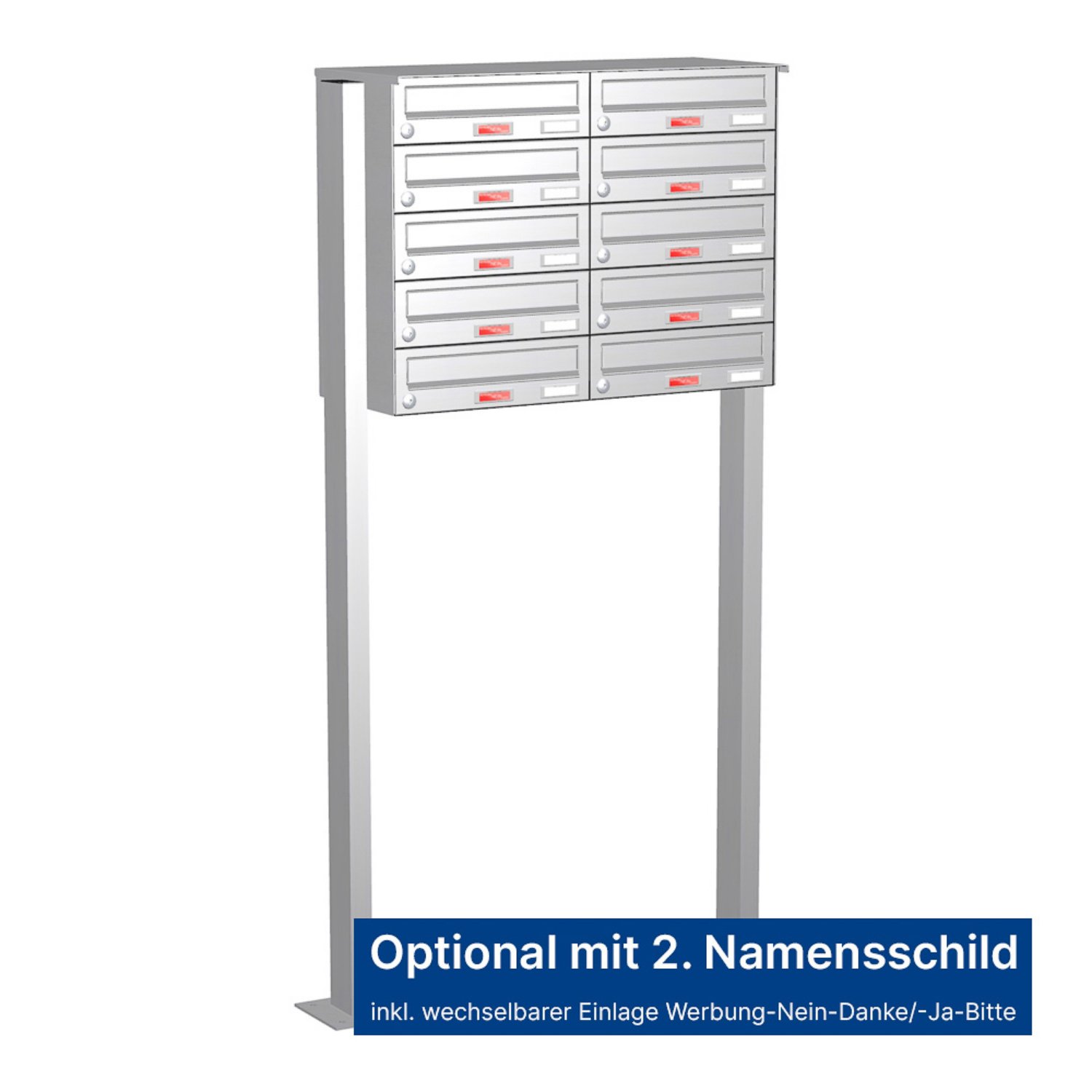 Briefkastenanlage | Freistehend | 10-fach | Waagerecht | Edelstahl