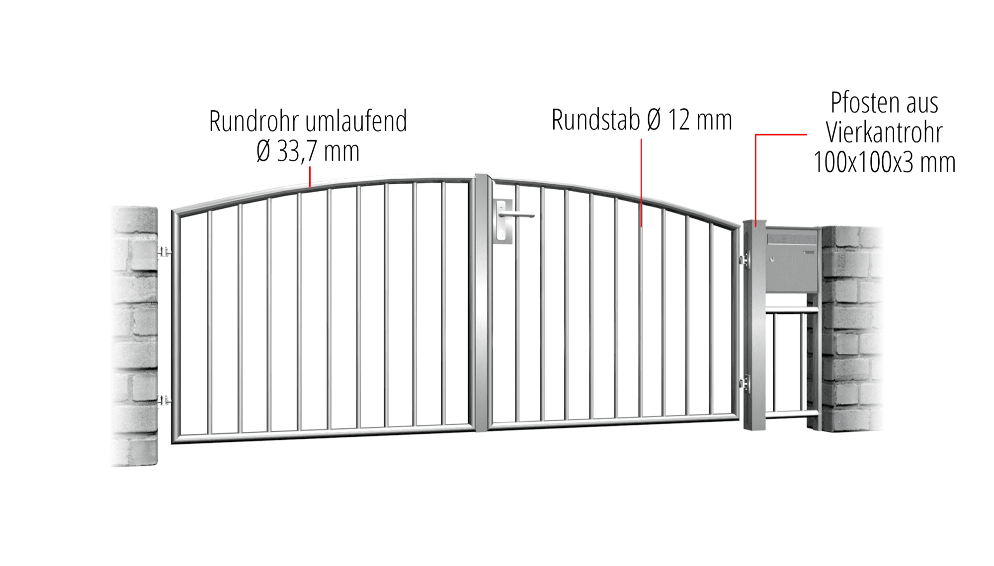 Tuinpoort roestvrij staal 2-vleugelig verticaal spijl 2, OB, BK