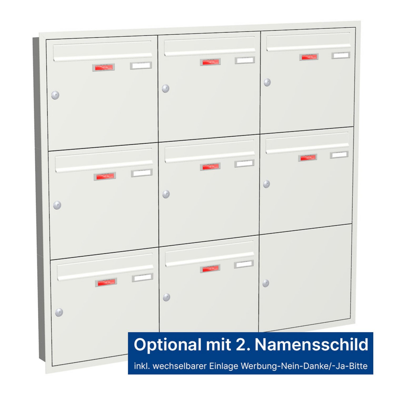 Briefkastenanlage | Unterputz | 8-fach | Senkrecht | Farbe