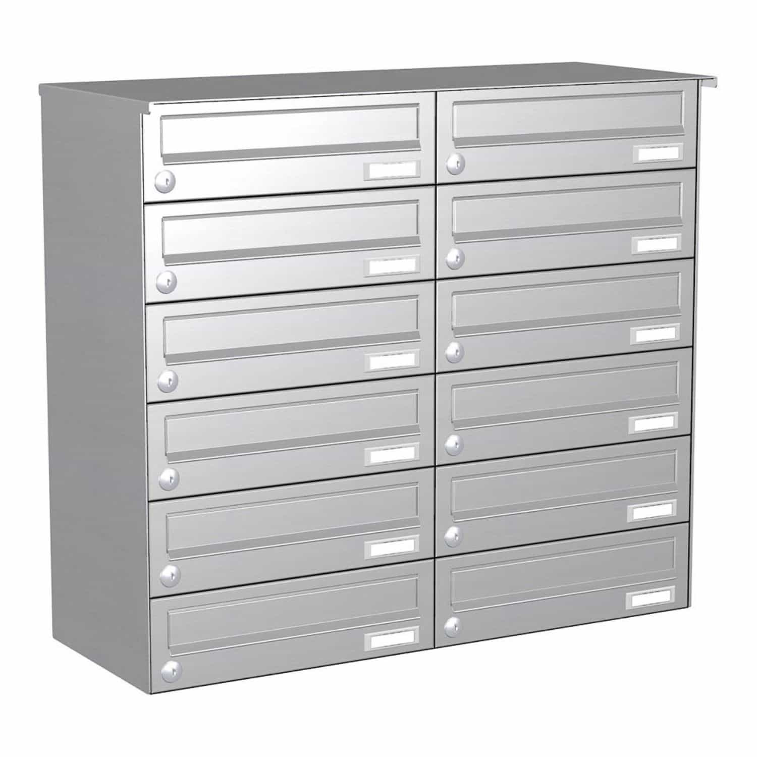 Briefkastenanlage | Aufputz | 12-fach | Waagerecht | Edelstahl