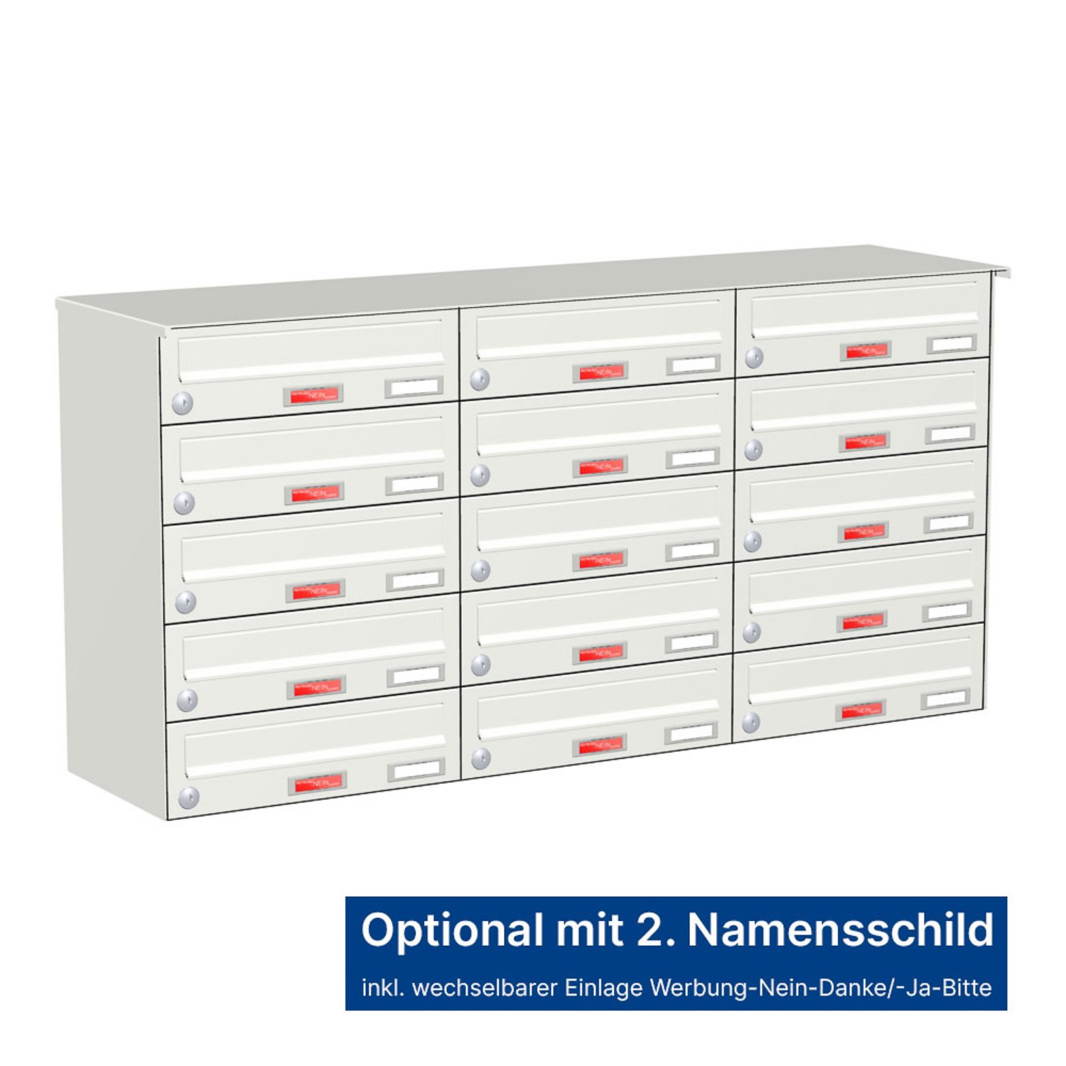 Briefkastenanlage | Aufputz | 15-fach | Waagerecht | Farbe