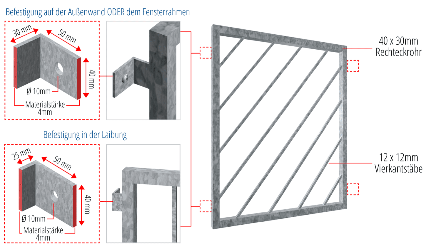 Verzinkt traliewerk Diagonale stang 1