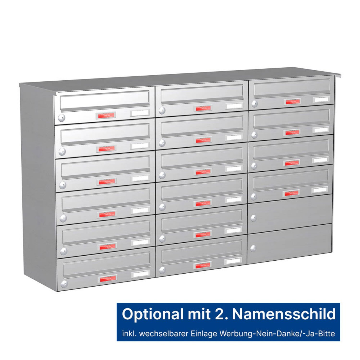 Briefkastenanlage | Aufputz | 16-fach | Waagerecht | Edelstahl