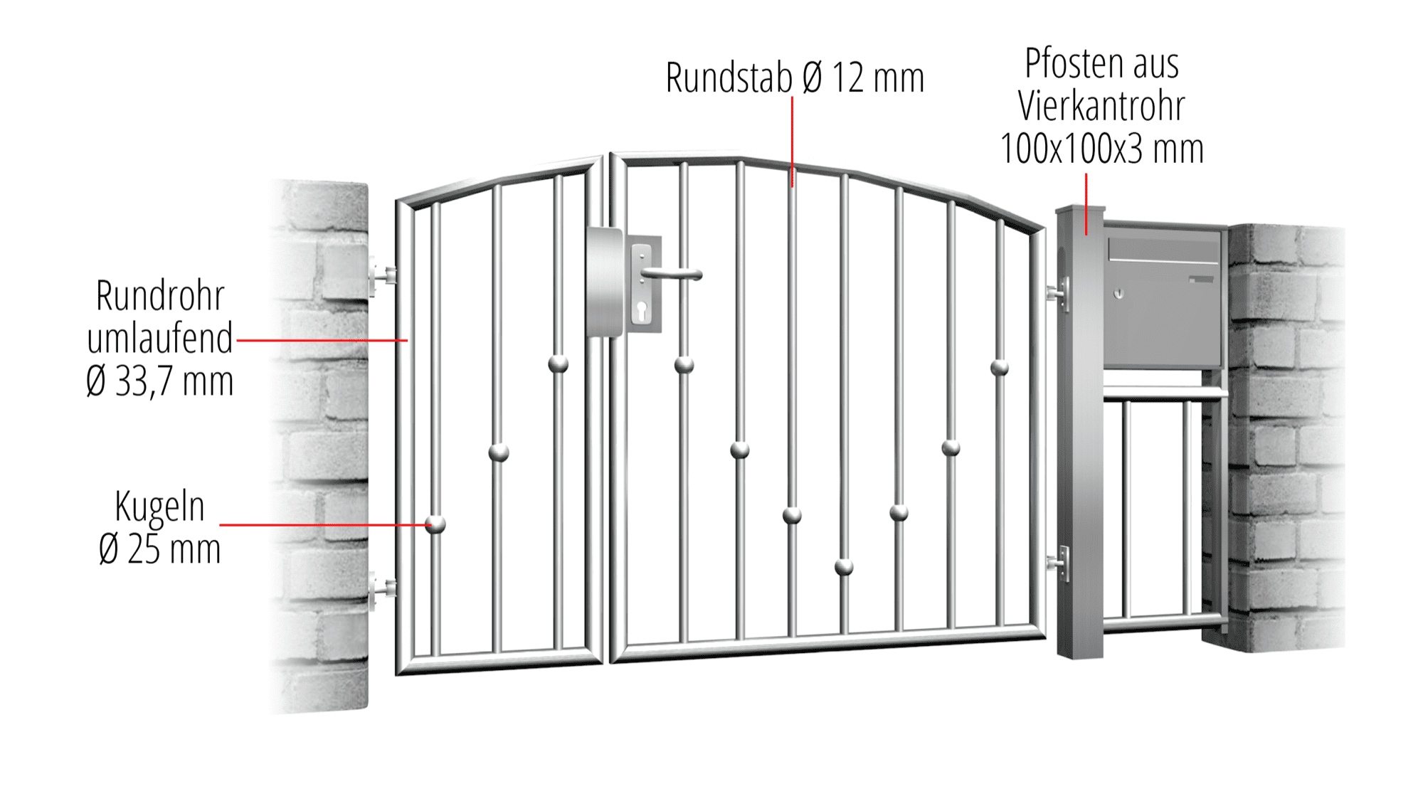 Tuindeur roestvrij staal 2-vleugelige V-ballen, OB, BK