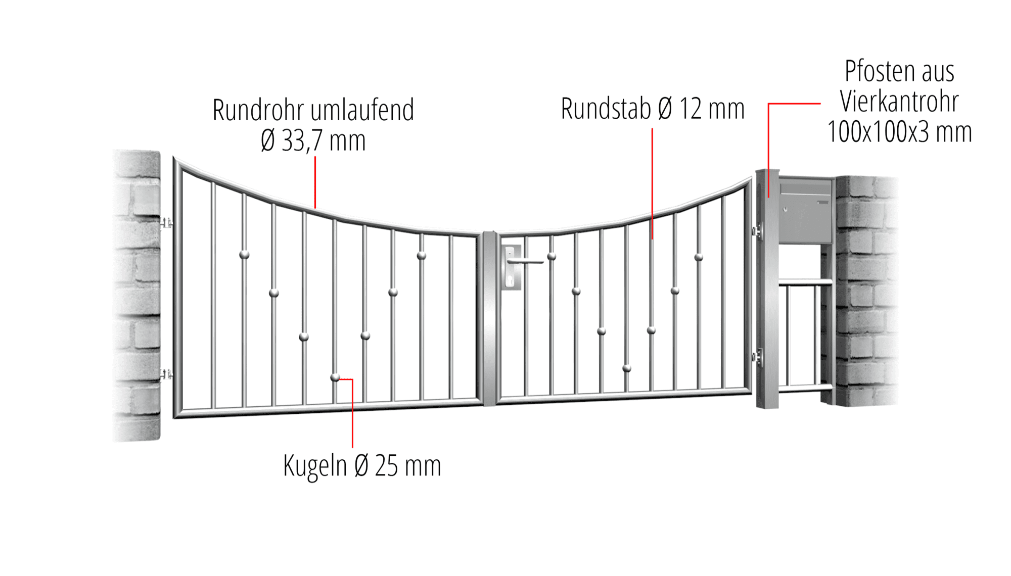 Tuinpoort roestvrij staal 2-vleugelige V-ballen, UB, BK