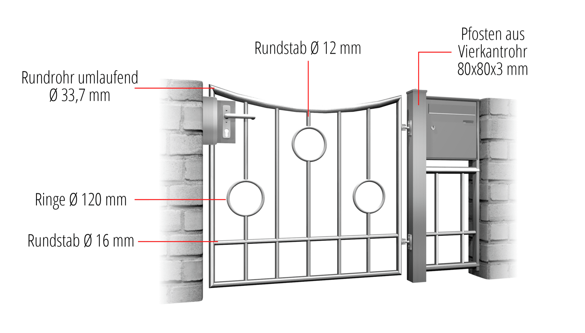 Tuindeur roestvrij staal 1-vleugelig cirkel Bar, UB, BK