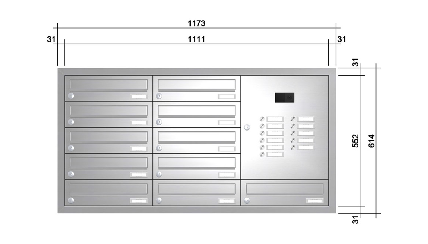 Briefkastenanlage | Unterputz | 11-fach | Waagerecht | Audio | Video | Edelstahl