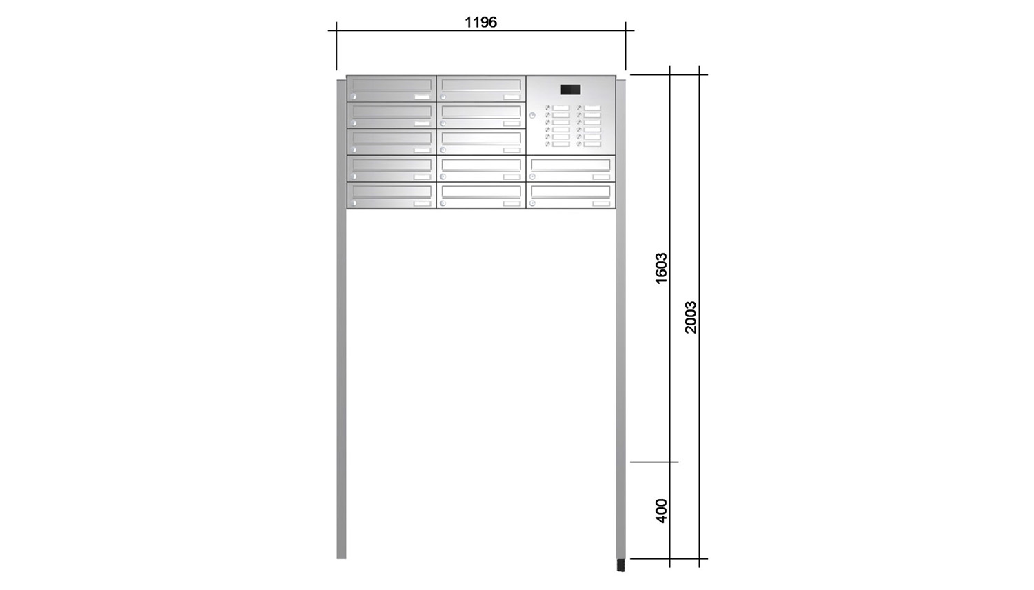 Briefkastenanlage | Freistehend | 12-fach | Waagerecht | Audio | Video | Edelstahl
