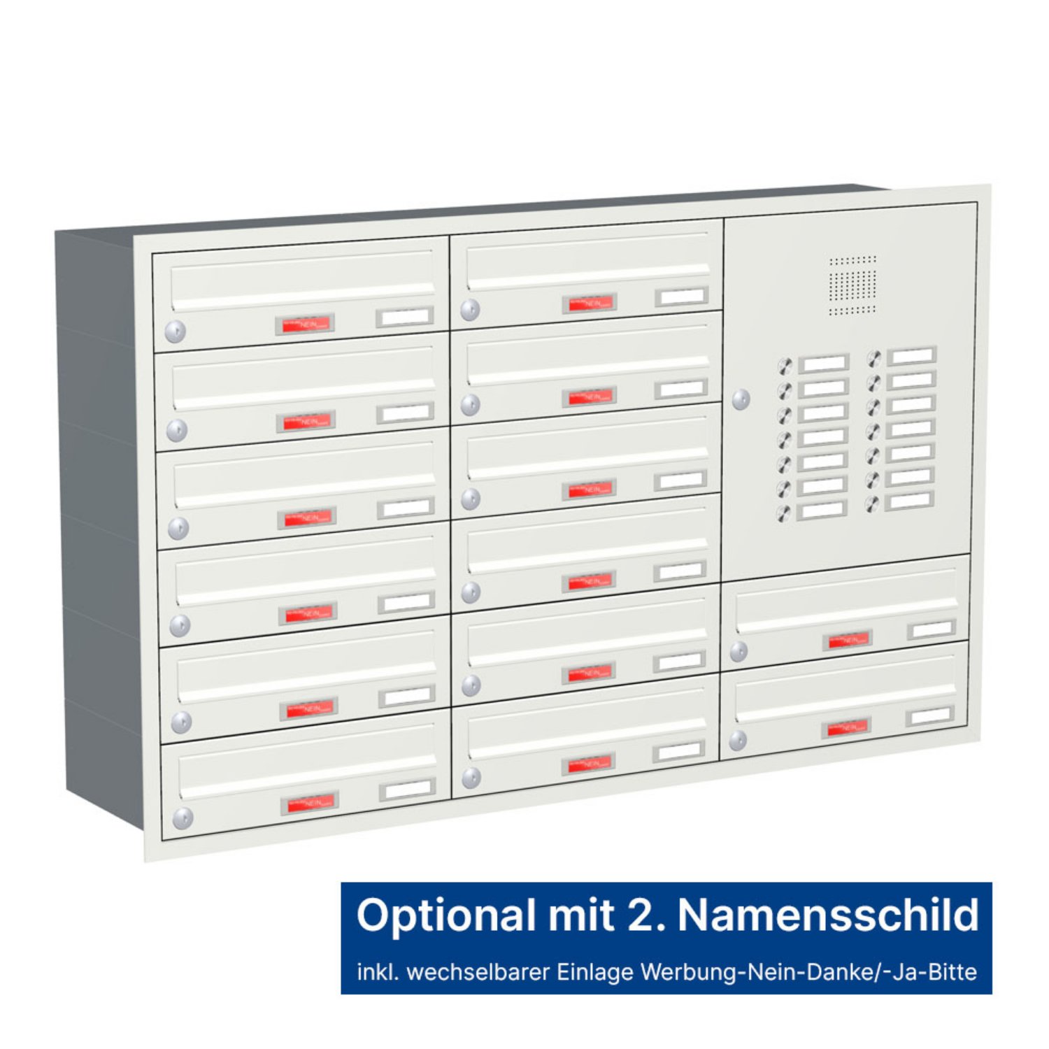 Briefkastenanlage | Unterputz | 14-fach | Waagerecht | Audio | Video | Farbe