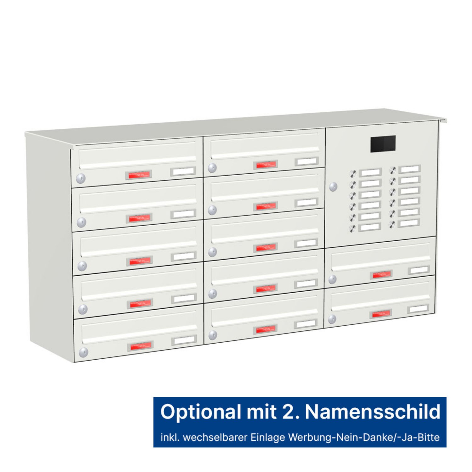 Briefkastenanlage | Aufputz | 12-fach | Waagerecht | Audio | Video | Farbe