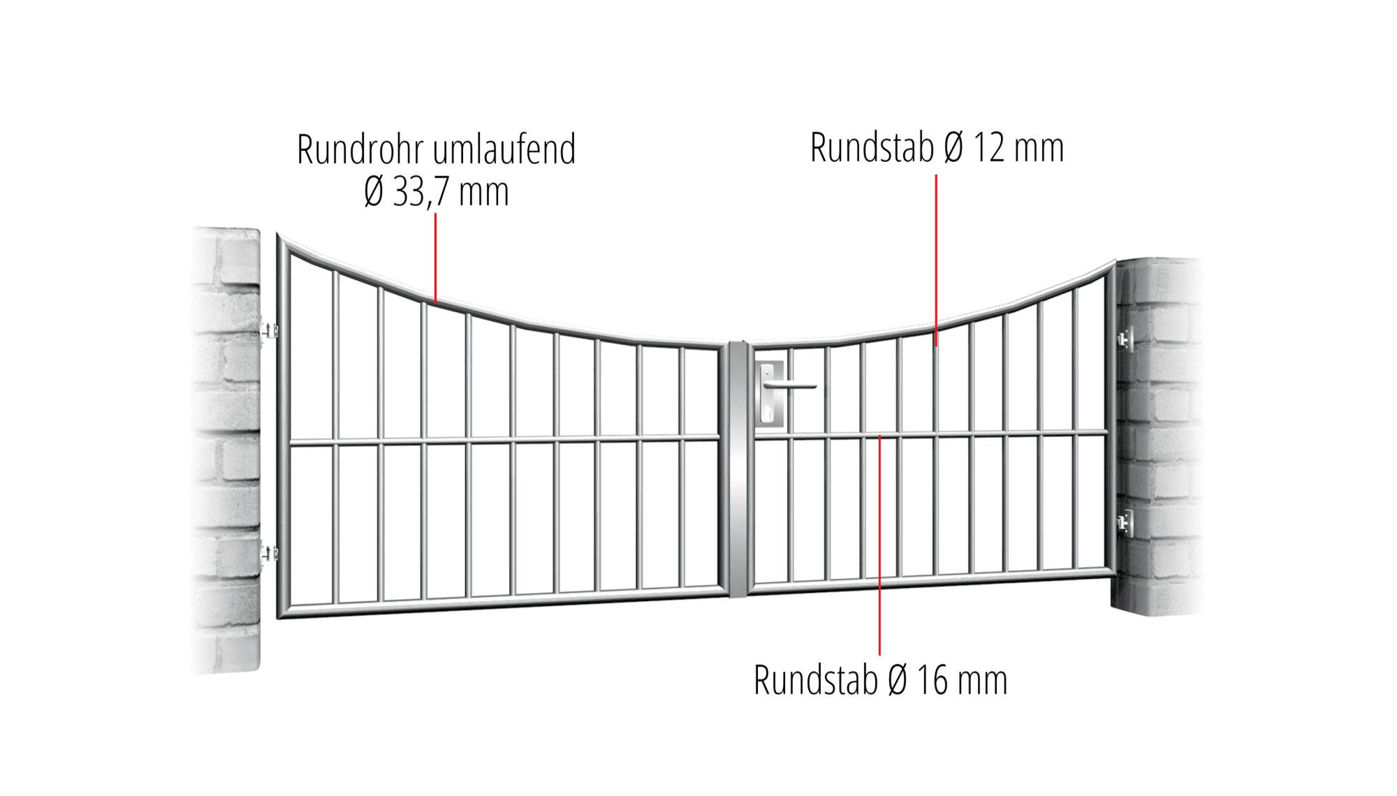 Tuinpoort roestvrij staal 2-vleugelig verticale balk, UB