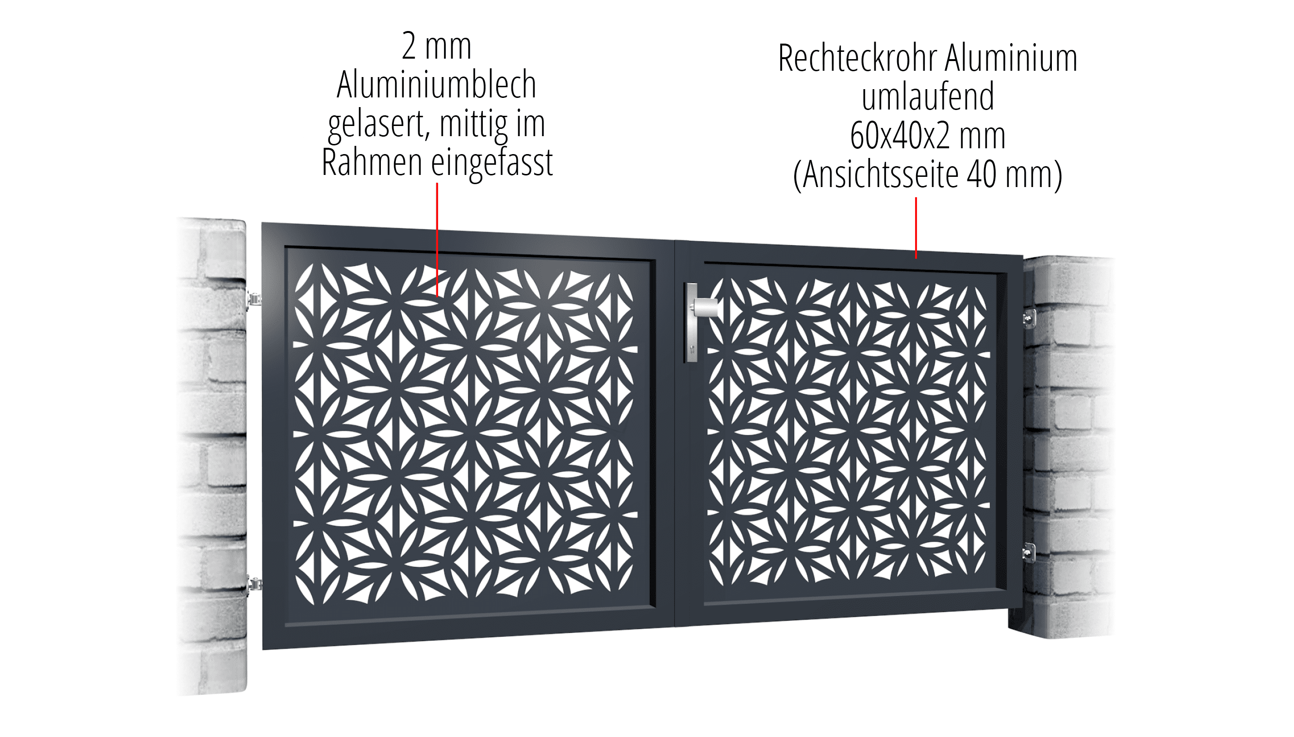 Tuinpoort aluminium 2-vleugelig laser gesneden ontwerp BT