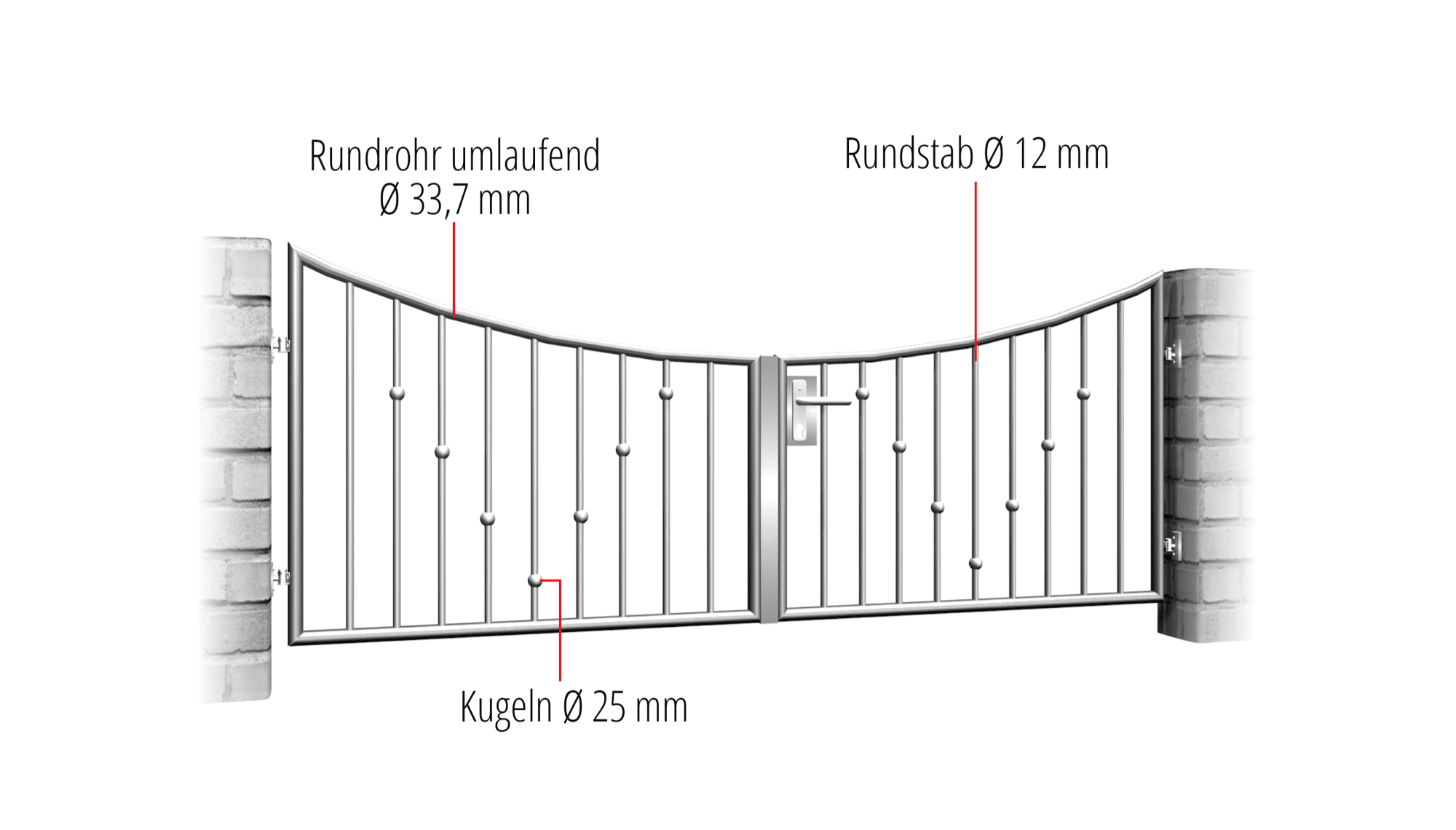 Tuinpoort roestvrij staal 2-vleugelige V-ballen, UB