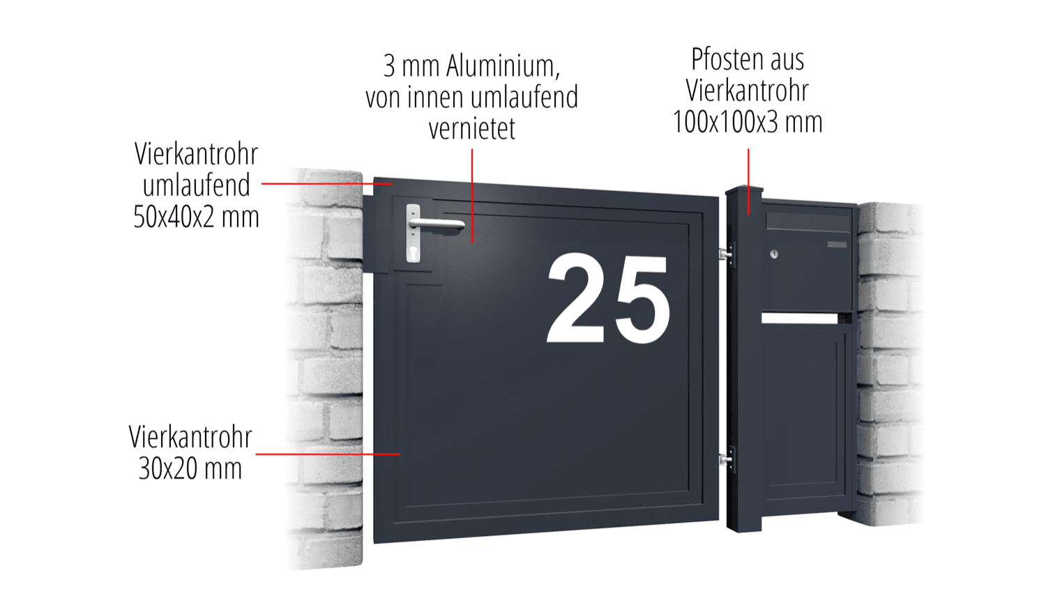 Tuindeur aluminium 1-vleugelig privacyscherm HNR, GE, BK