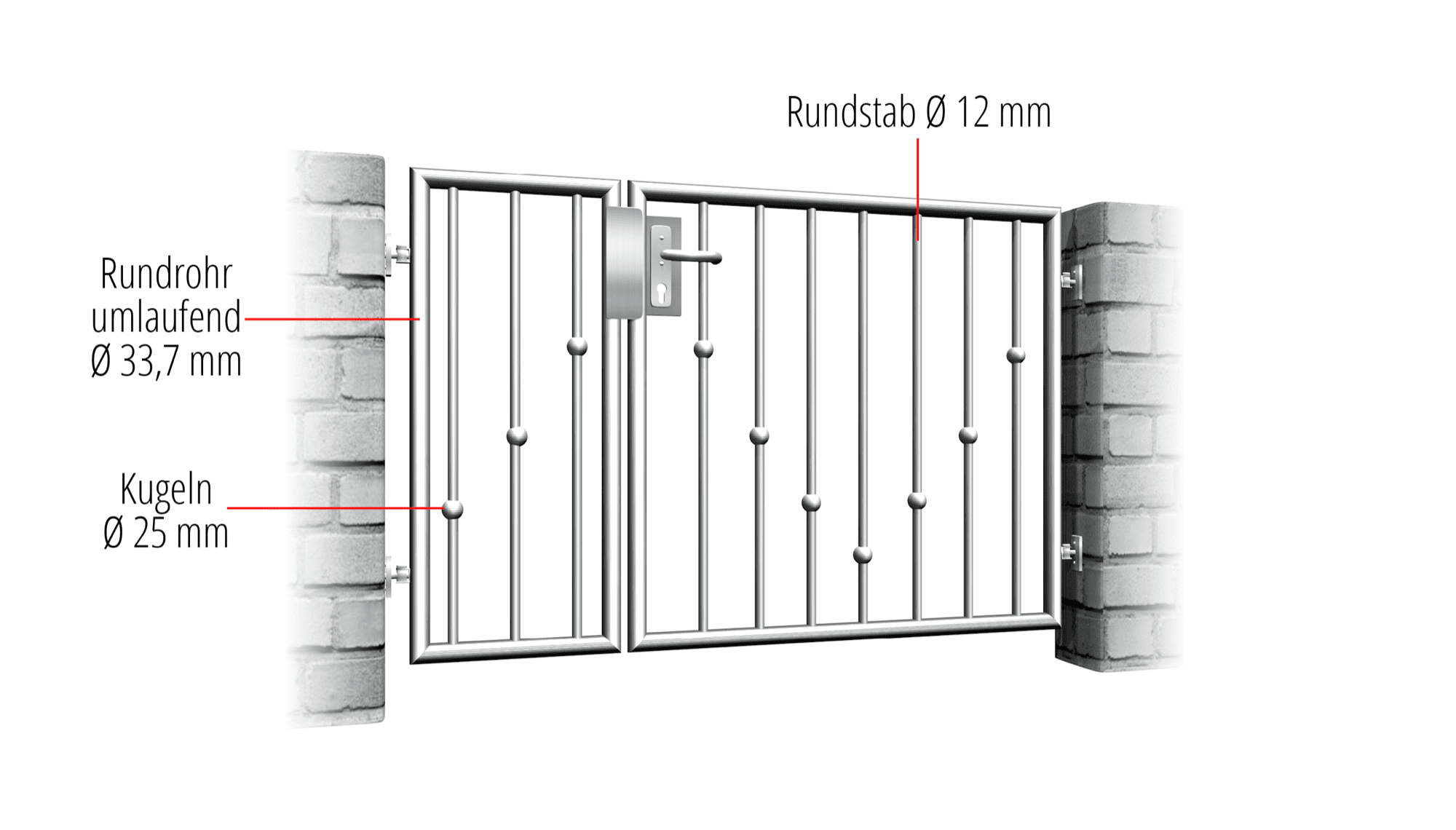 Tuindeur roestvrij staal 2-vleugelige V-ballen, GE