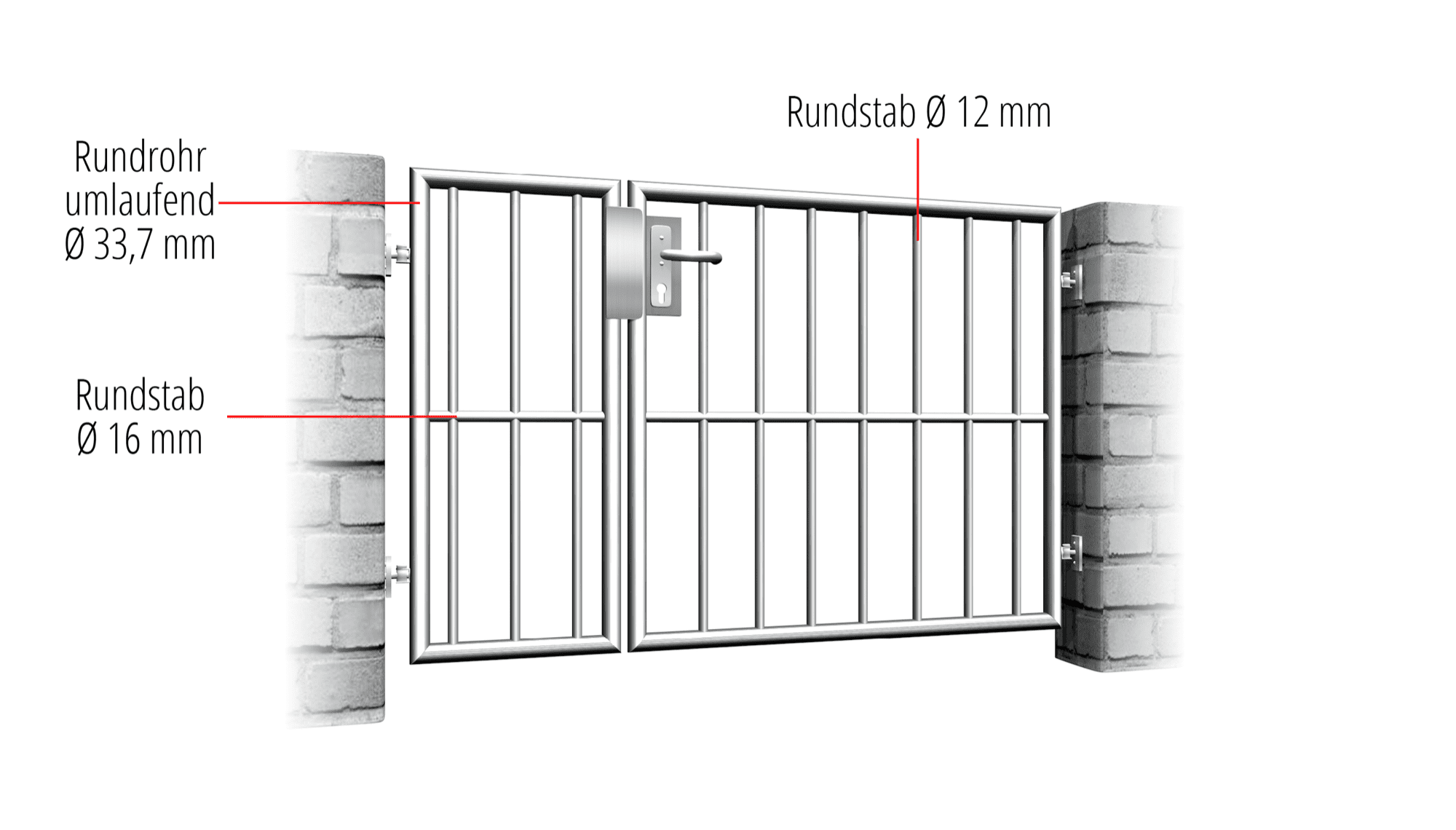 Tuindeur roestvrij staal 2-vleugelig verticale balk, GE