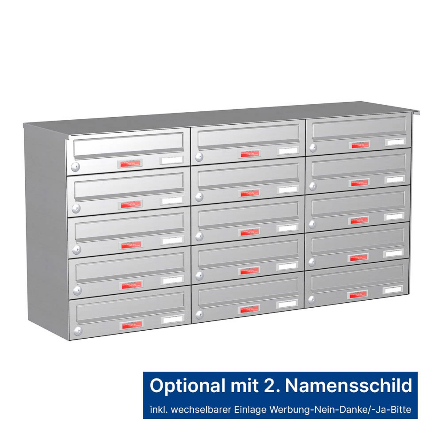 Briefkastenanlage | Aufputz | 15-fach | Waagerecht | Edelstahl