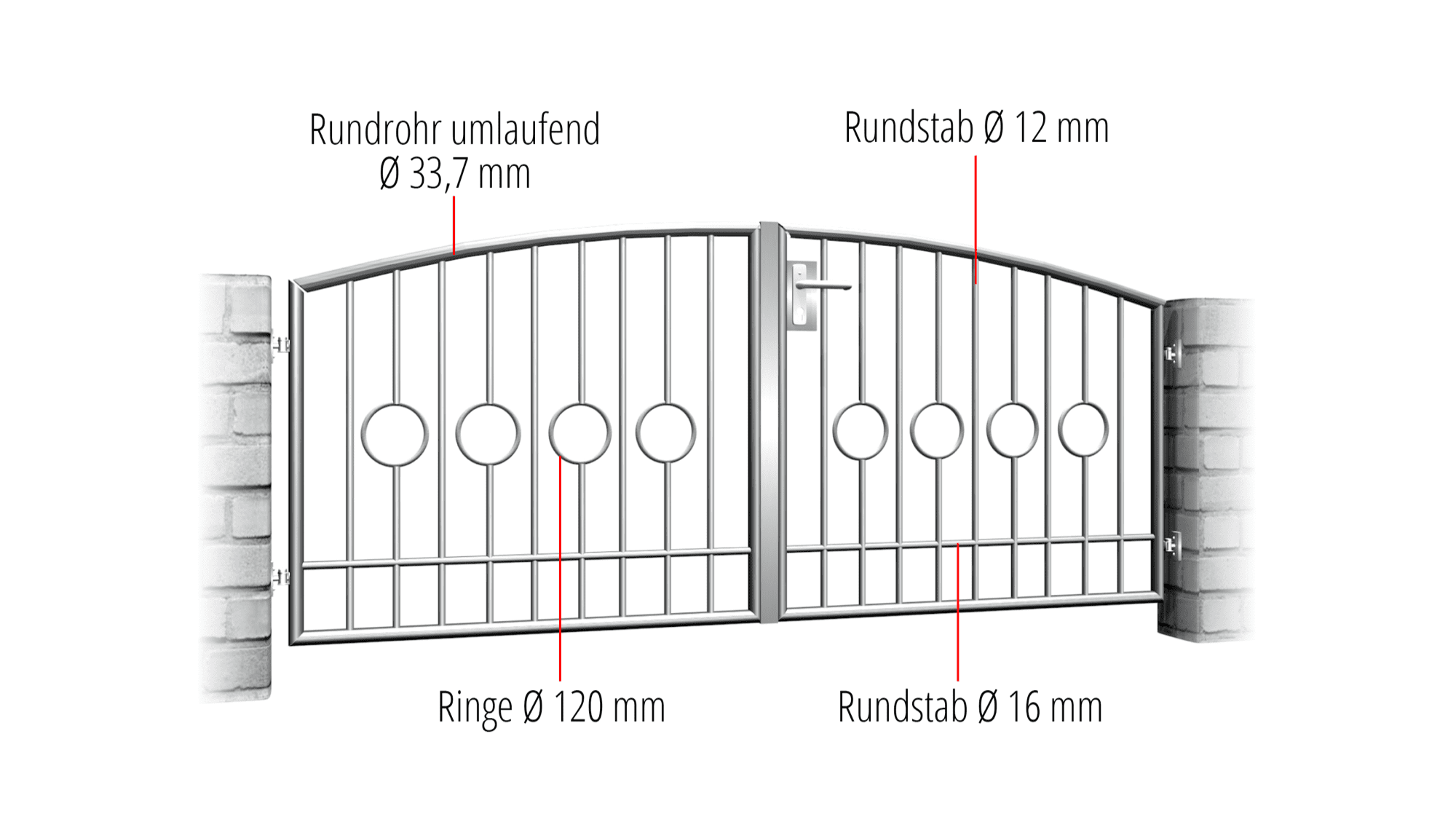 Tuinpoort roestvrij staal 2-vleugelig cirkel bar 2 centrum, OB