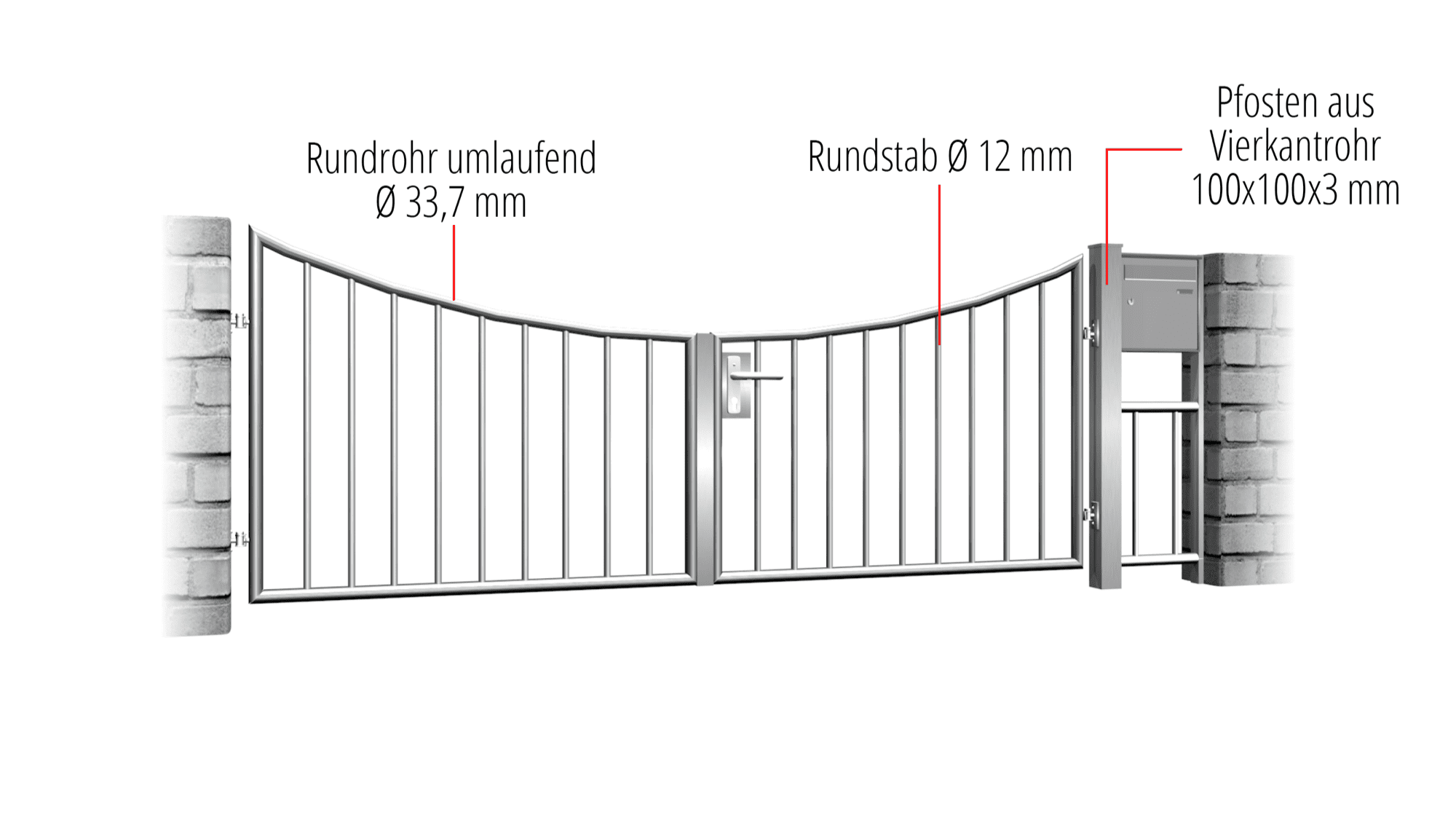 Tuinpoort roestvrij staal 2-vleugelig verticaal spijl 2, UB, BK