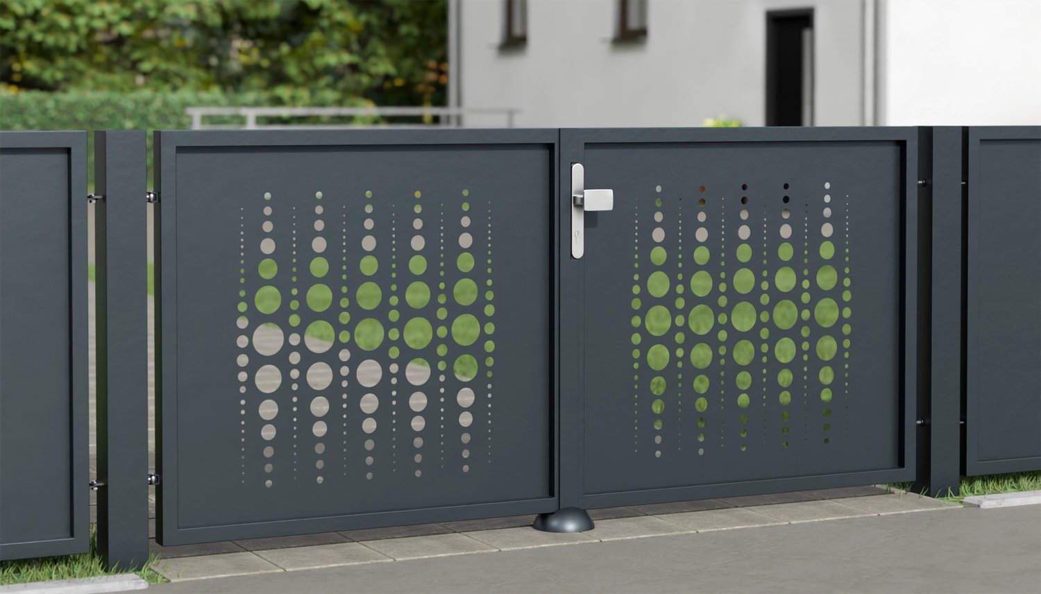 Tuinpoort aluminium 2-vleugelig lasergesneden ontwerp PE