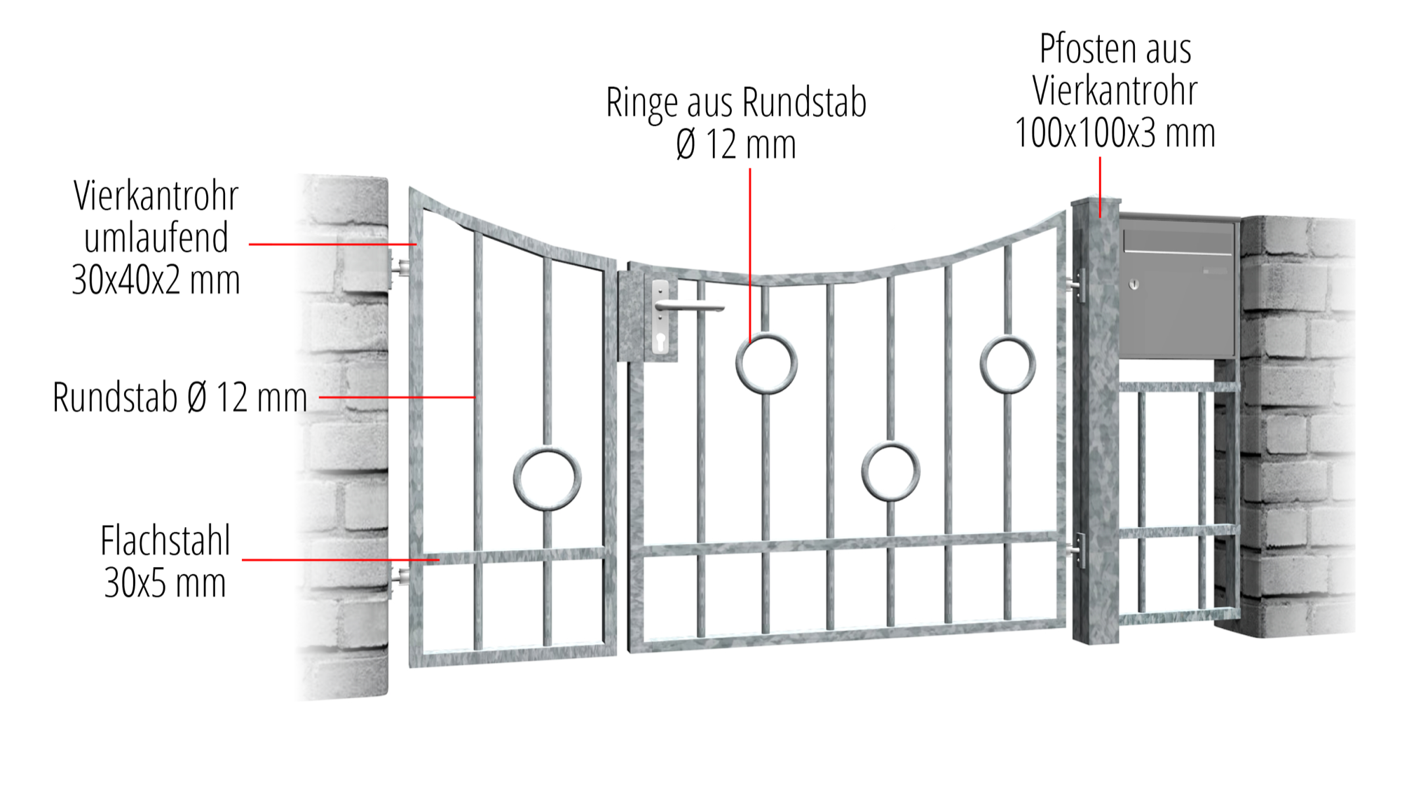 Tuindeur verzinkt 2-vleugelig cirkel Bar, UB, BK