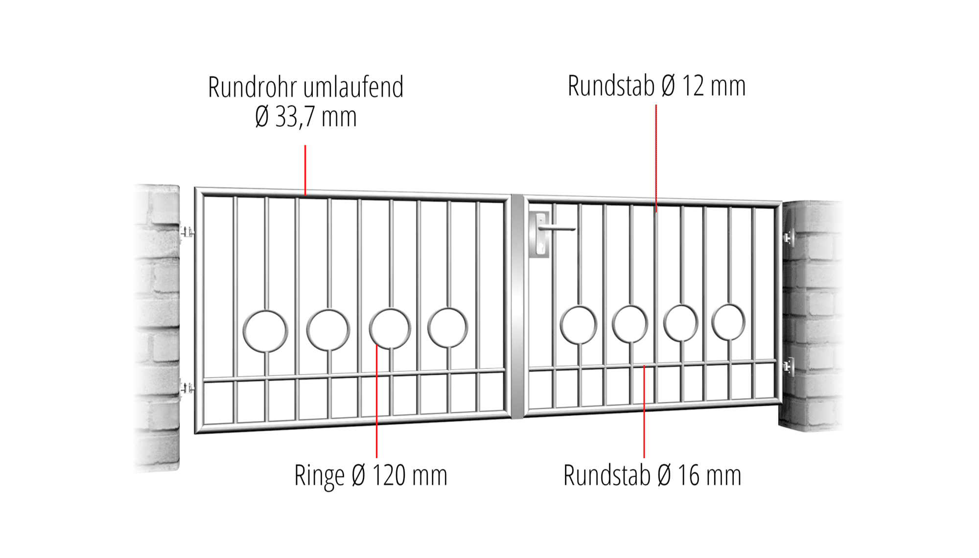 Tuinpoort roestvrij staal 2-vleugelige Cirkel Bar 2 Onder, GE