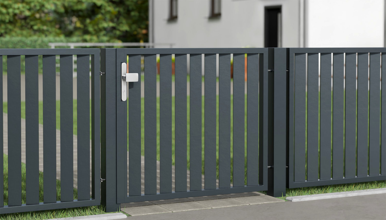 Tuindeur aluminium 1-vleugelig privacyscherm lamellen verticaal schuin, GE