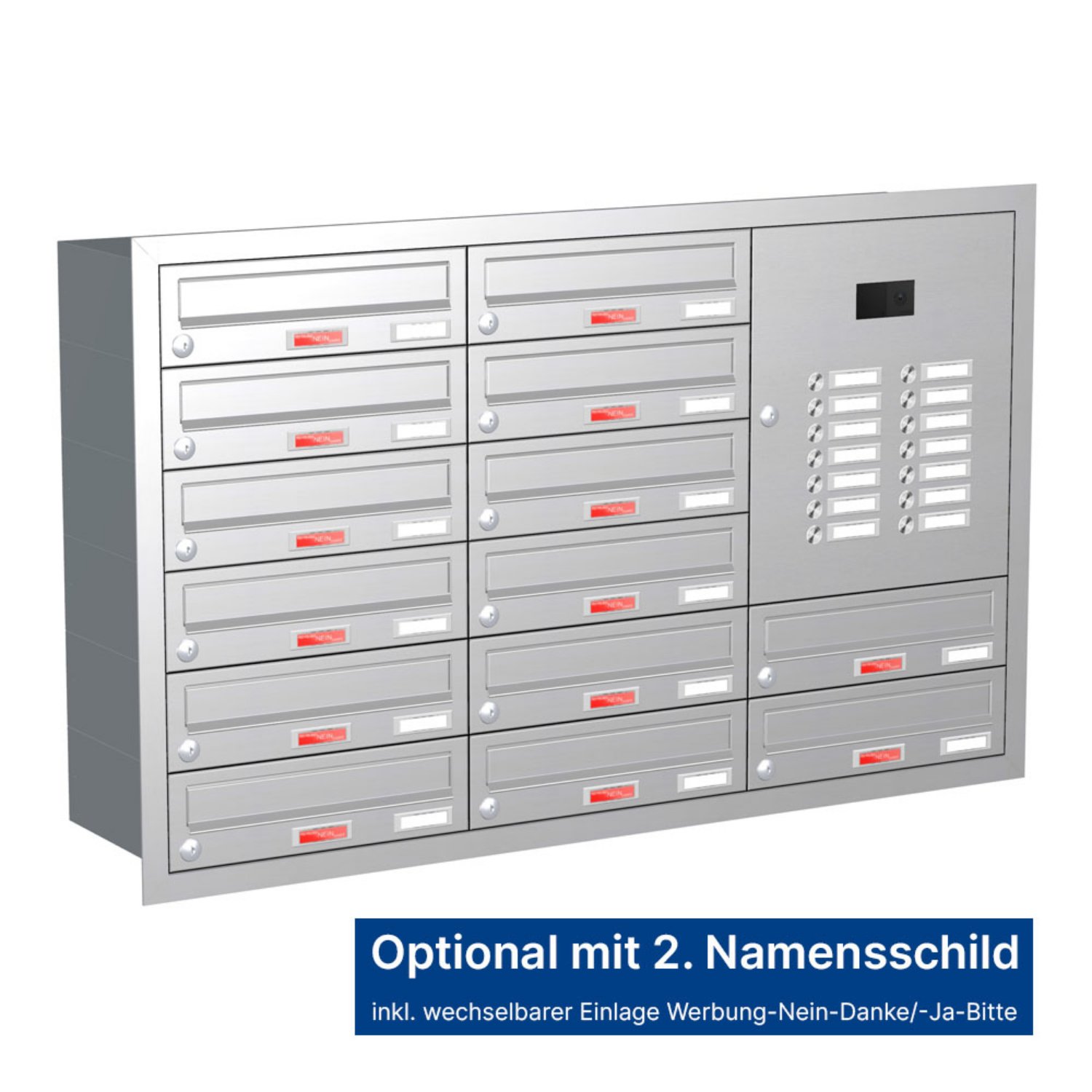 Briefkastenanlage | Unterputz | 14-fach | Waagerecht | Audio | Video | Edelstahl