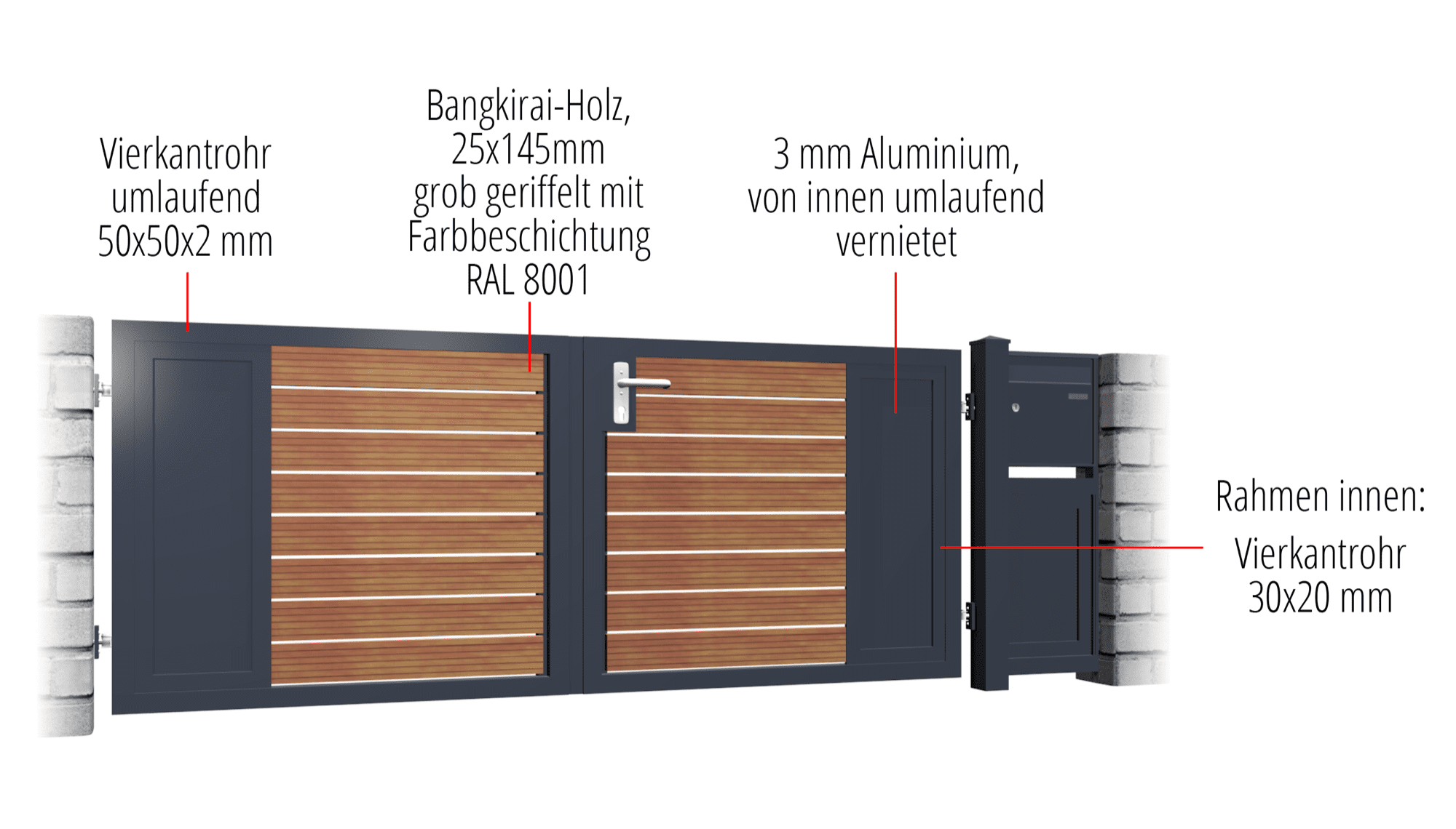 Tuinpoort aluminium-houten 2-vleugelig privacyscherm KSBHW, GE, BK