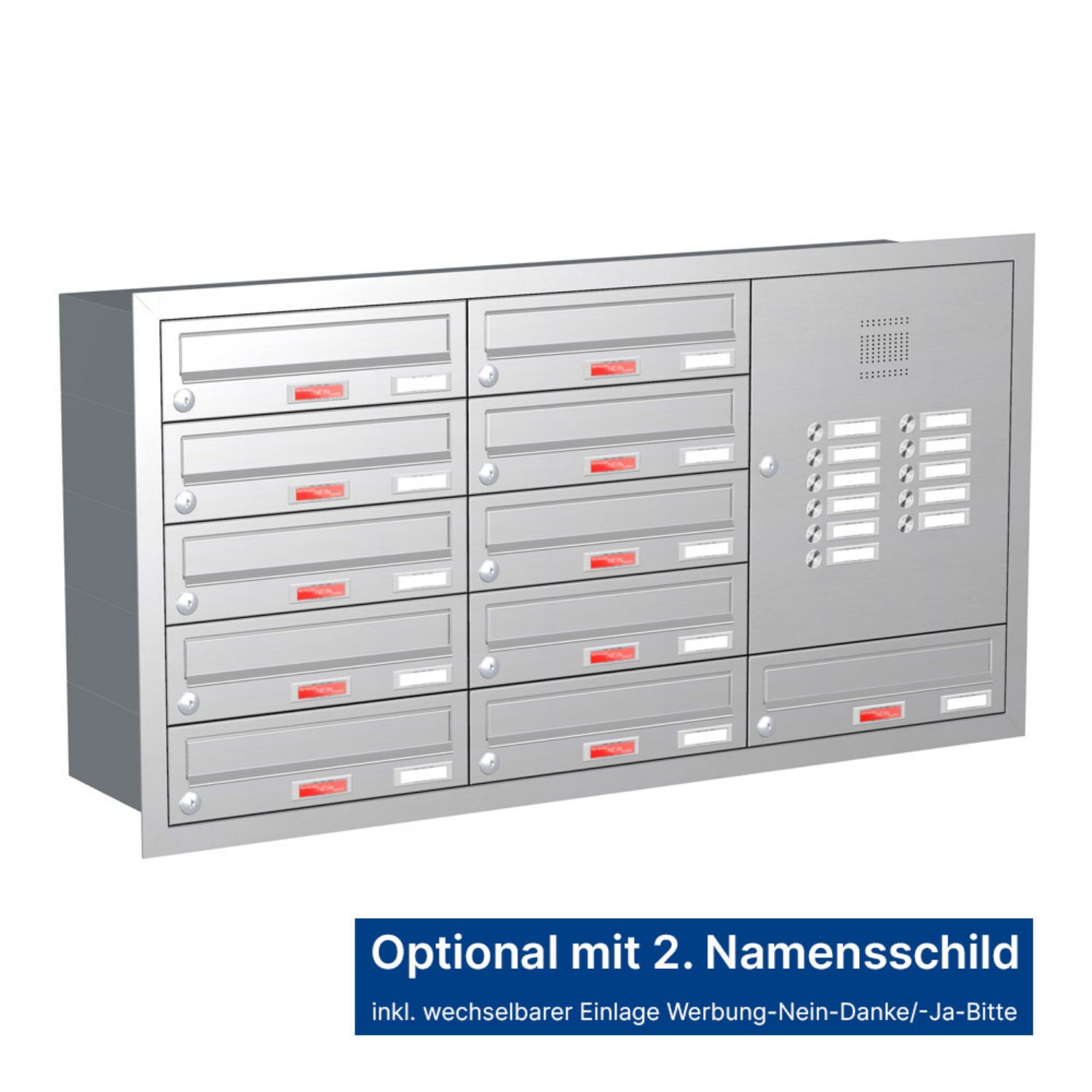 Briefkastenanlage | Unterputz | 11-fach | Waagerecht | Audio | Video | Edelstahl