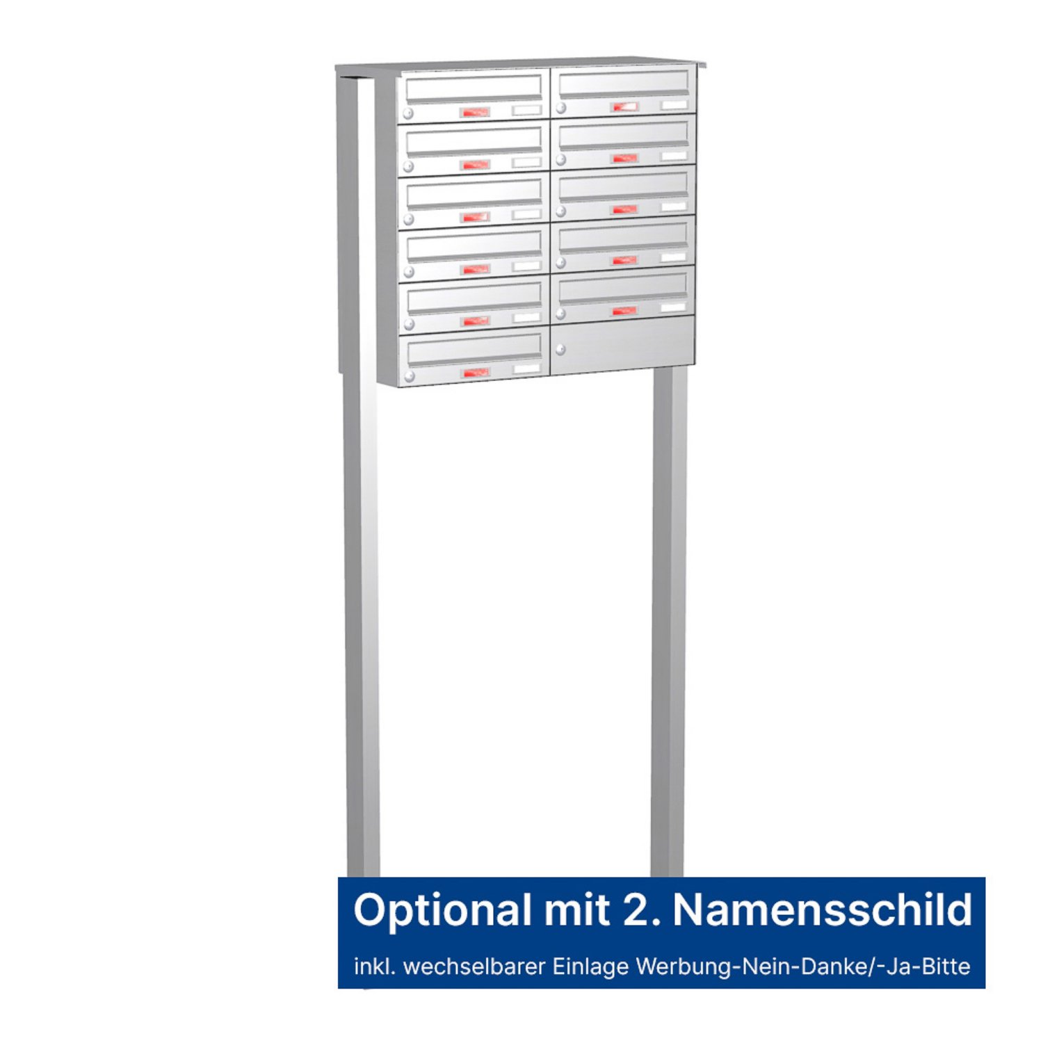 Briefkastenanlage | Freistehend | 11-fach | Waagerecht | Edelstahl